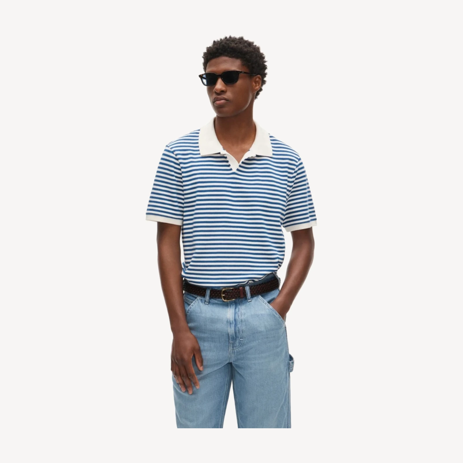 Piqué johnny-collar polo shirt in stripe