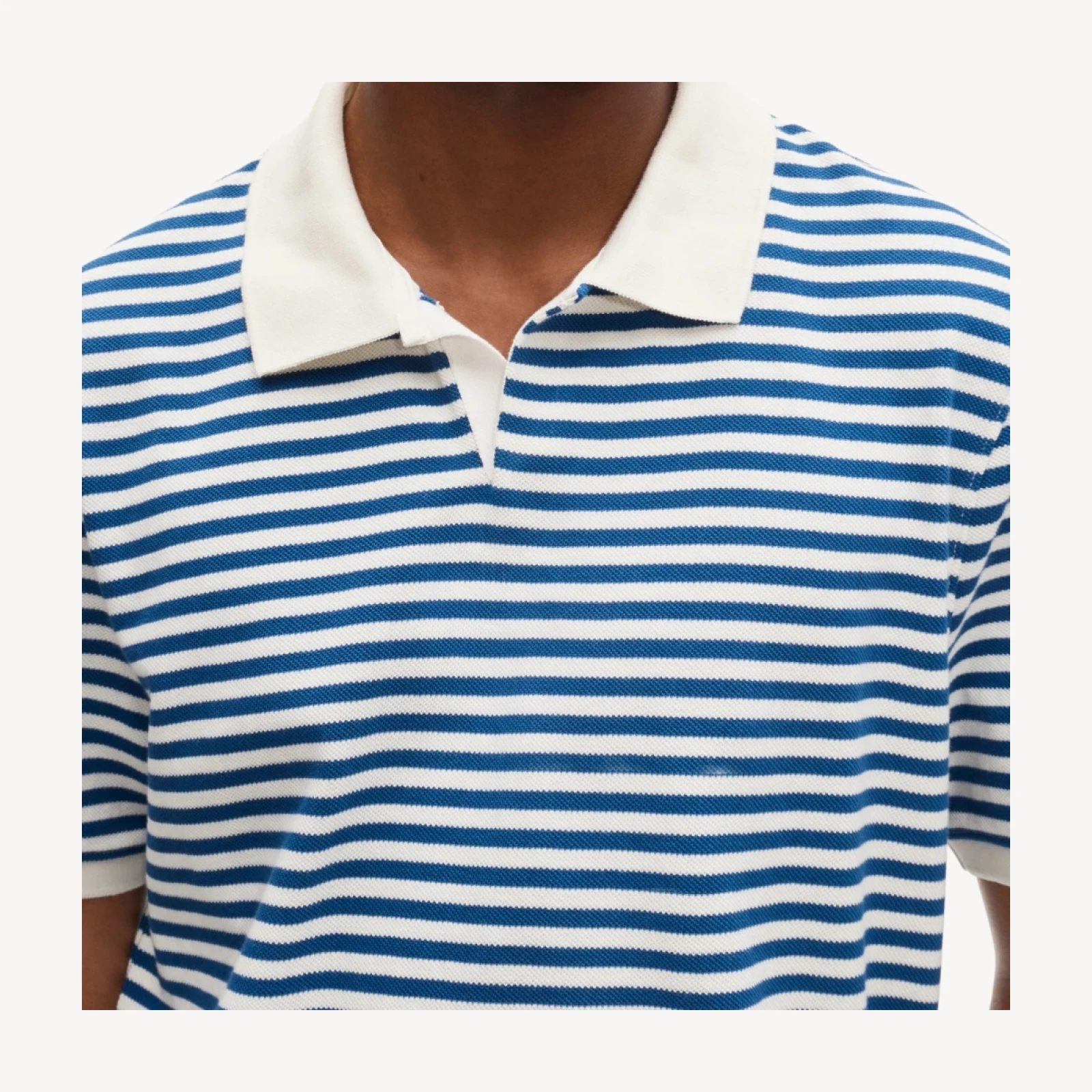 Piqué johnny-collar polo shirt in stripe