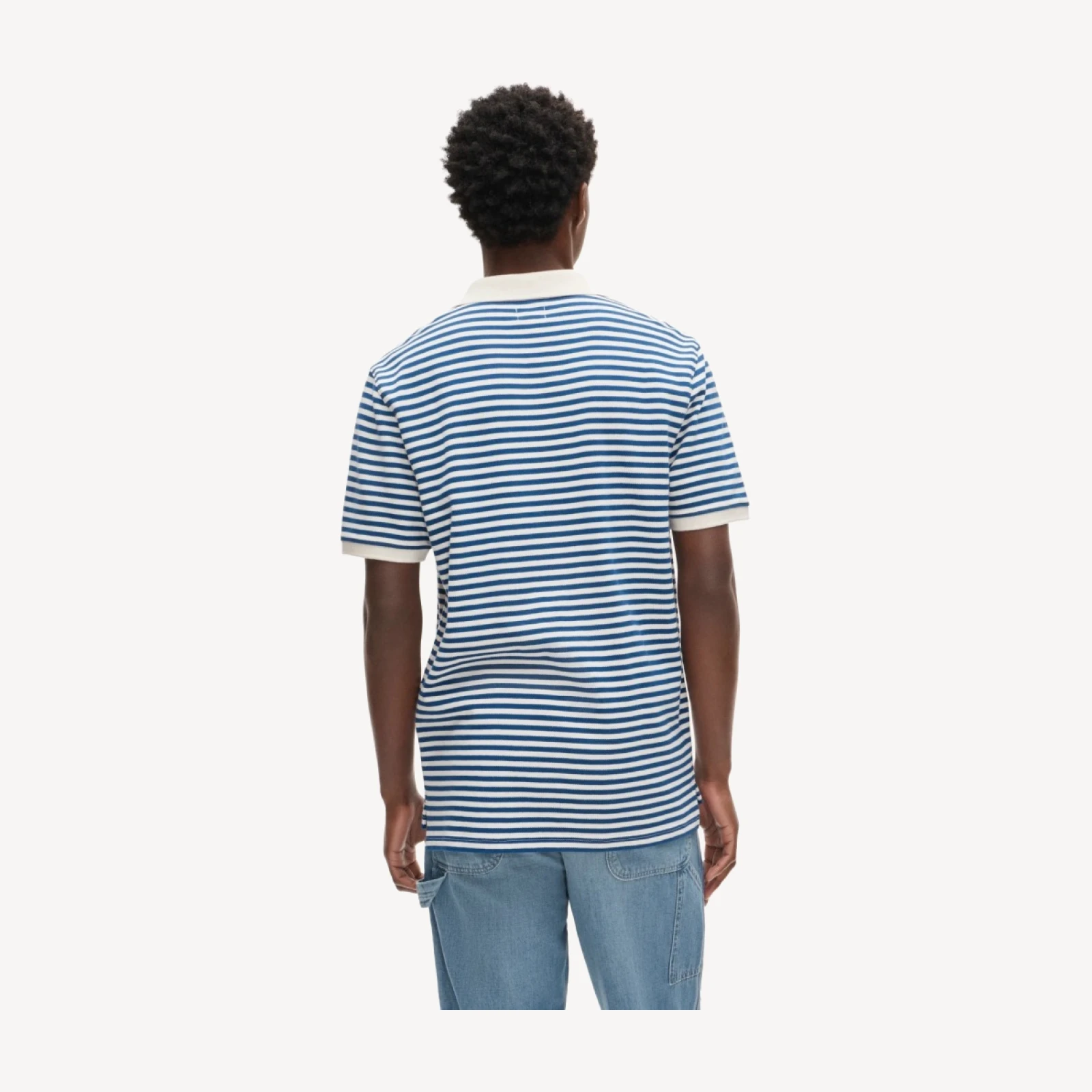 Piqué johnny-collar polo shirt in stripe