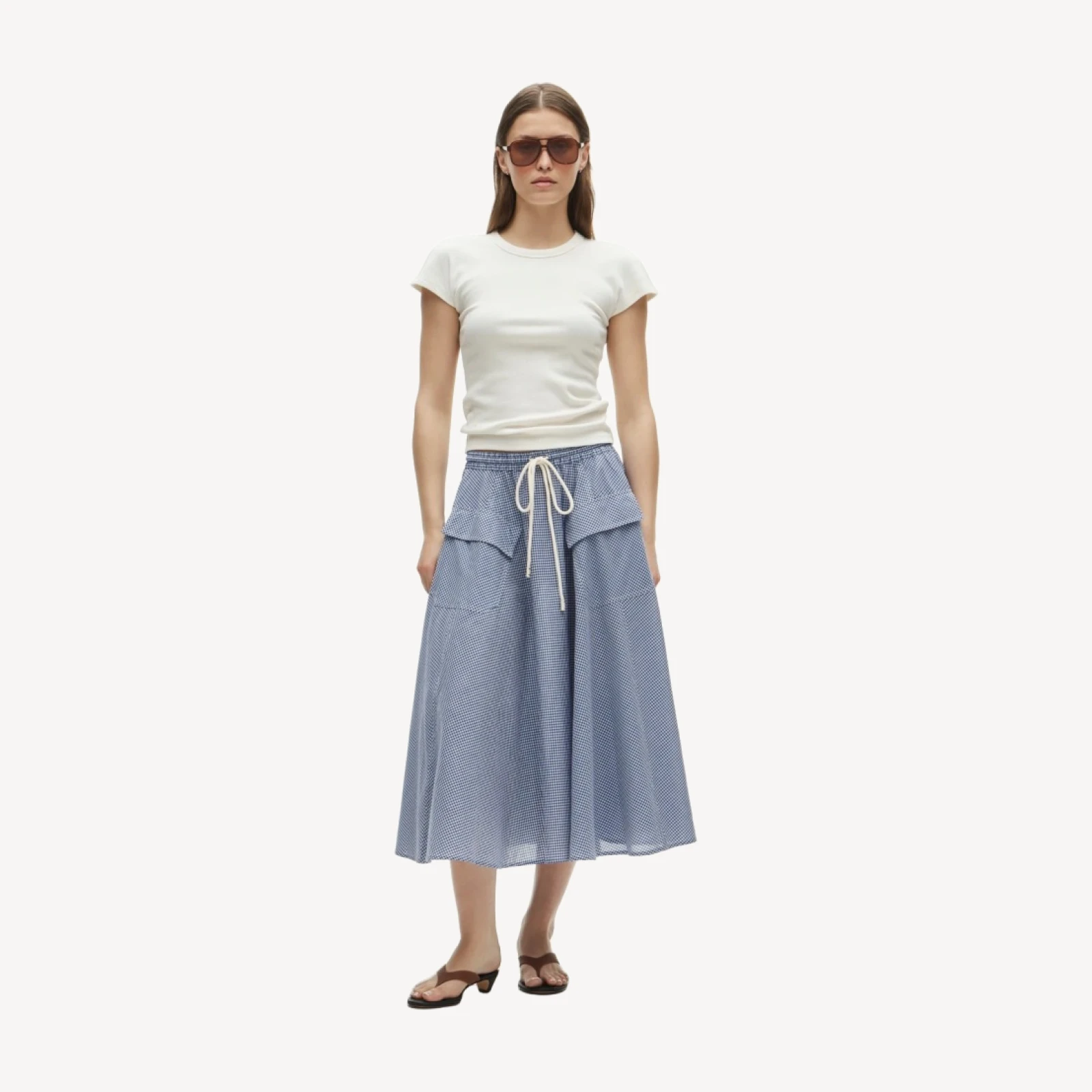 Drawstring skirt in gingham cotton madras