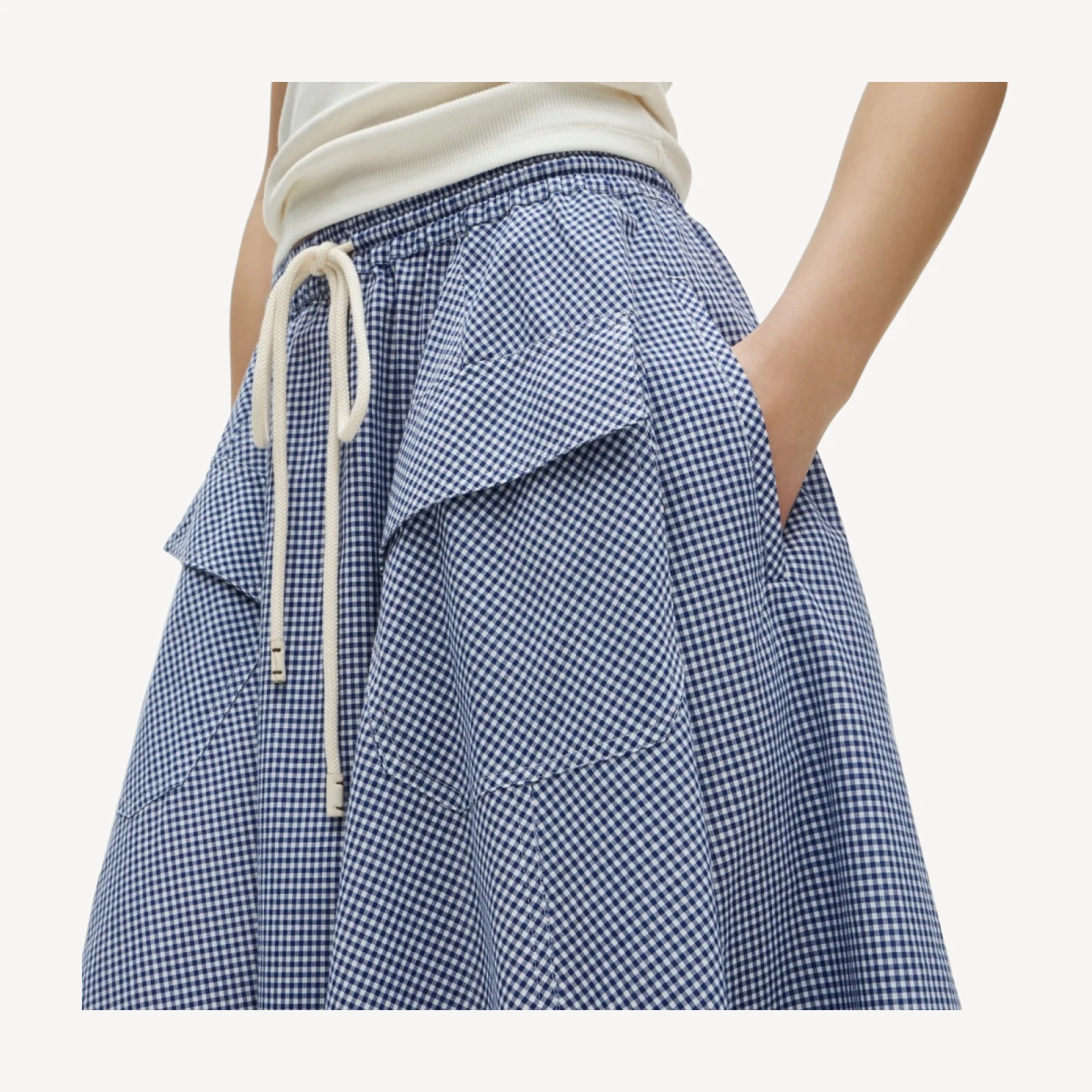 Drawstring skirt in gingham cotton madras