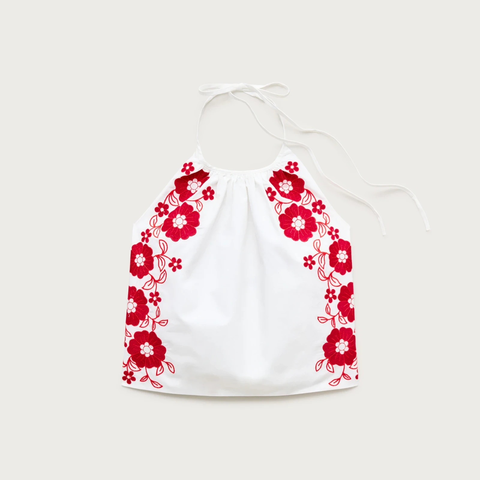 Halter tank top with floral embroidery