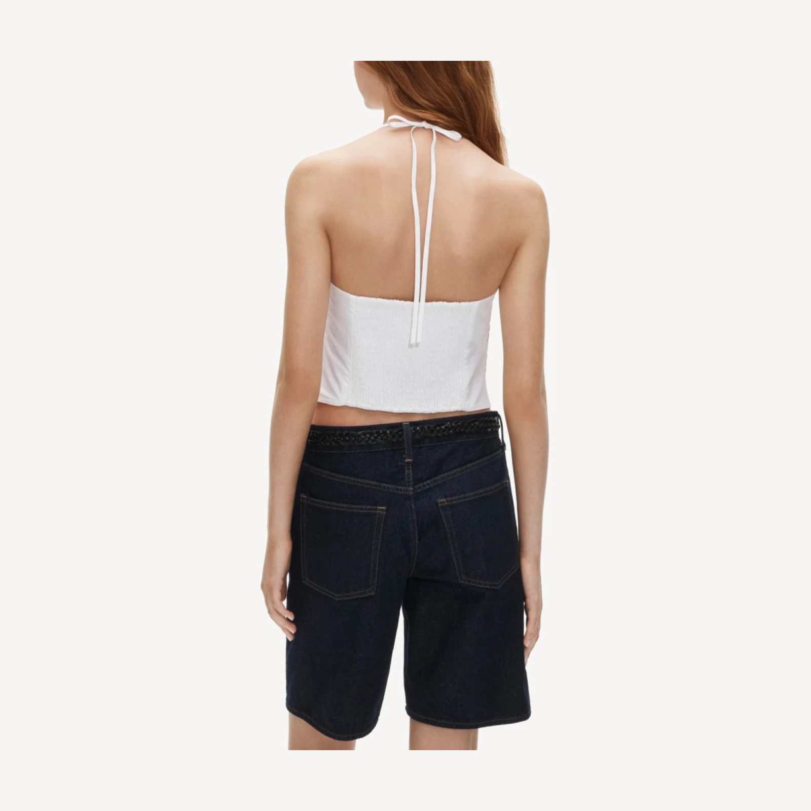 Halter tank top with floral embroidery