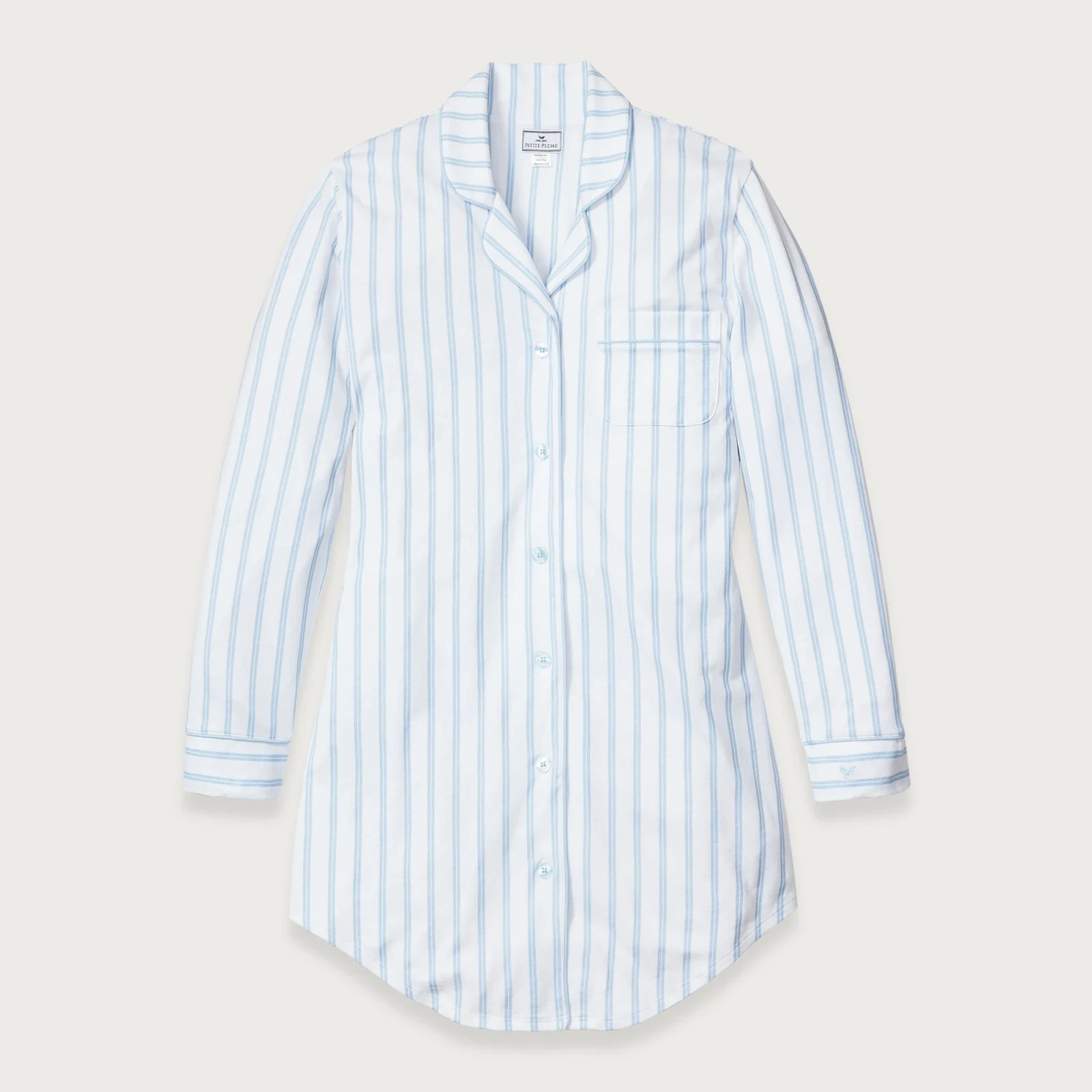 Petite Plume™ women's nightshirt in luxe Pima cotton with french ticking