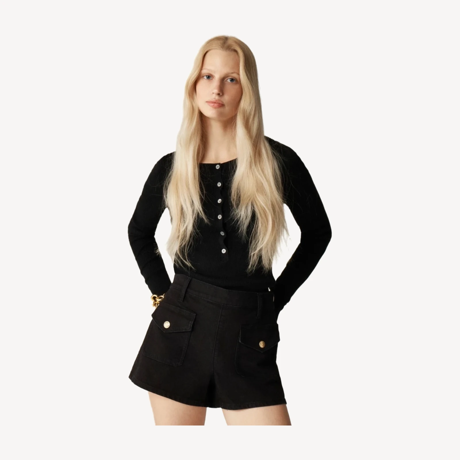 Denim short with sailor pockets