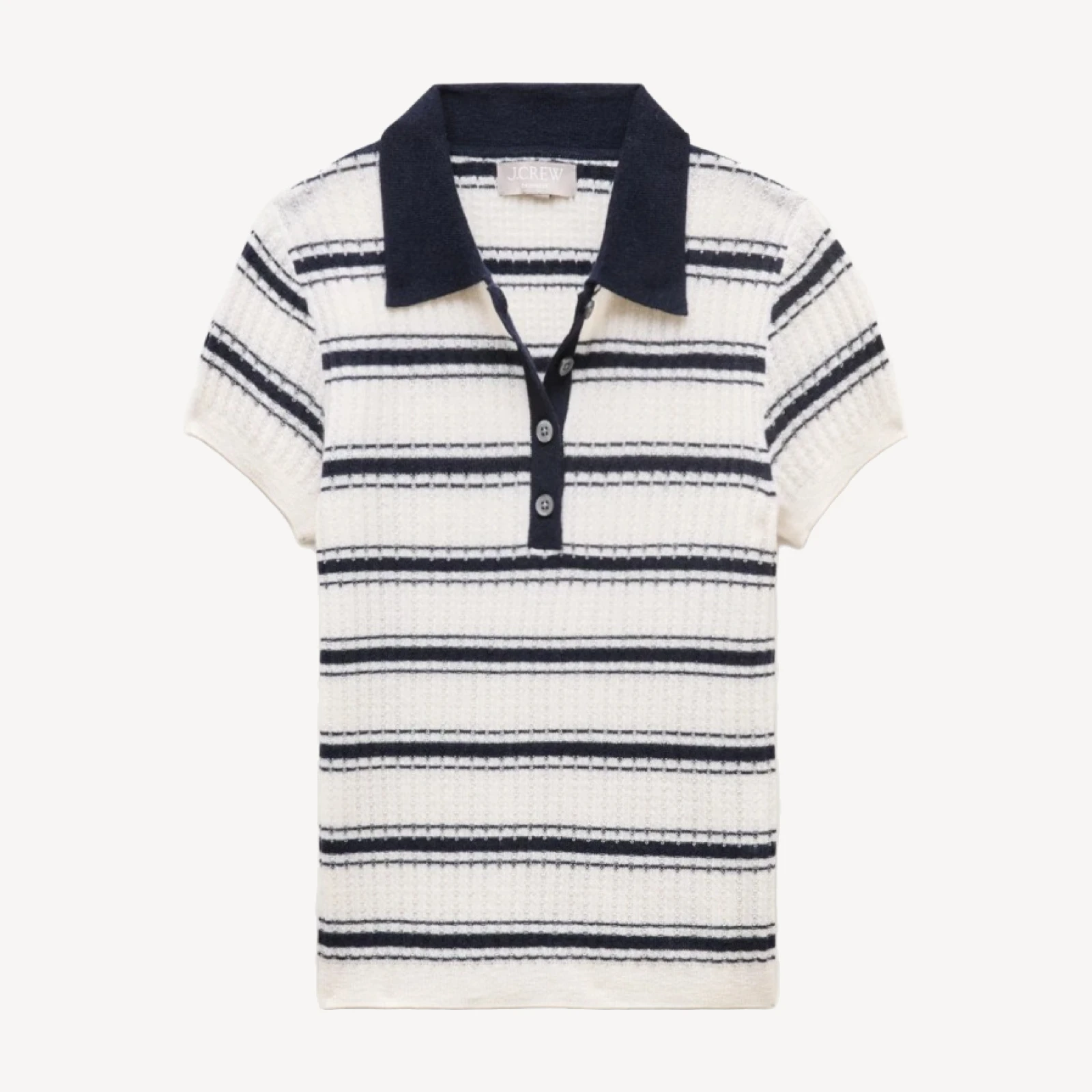 Featherweight cashmere pointelle sweater-polo in stripe
