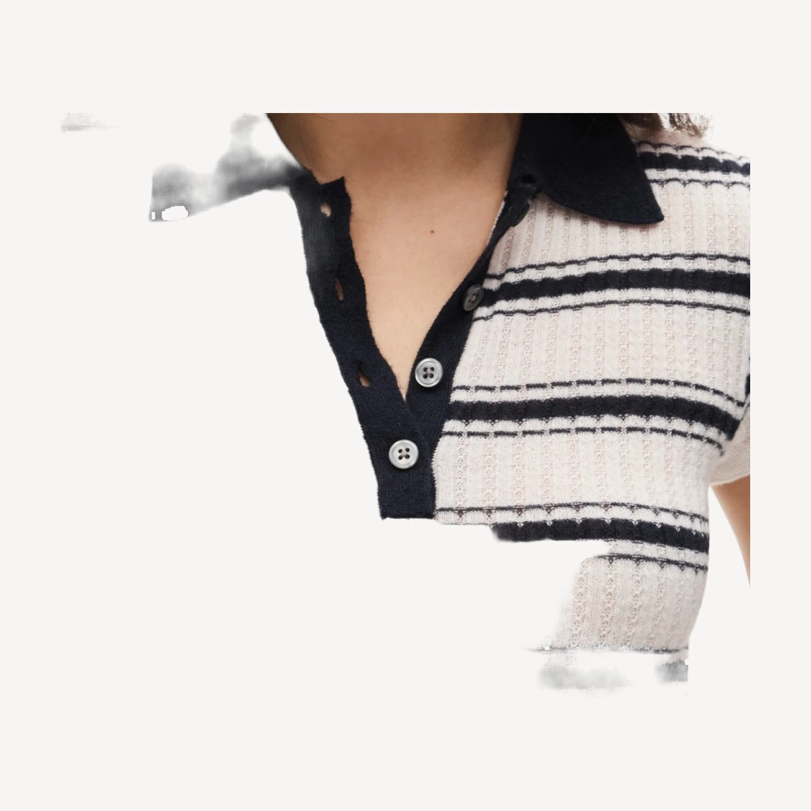 Featherweight cashmere pointelle sweater-polo in stripe