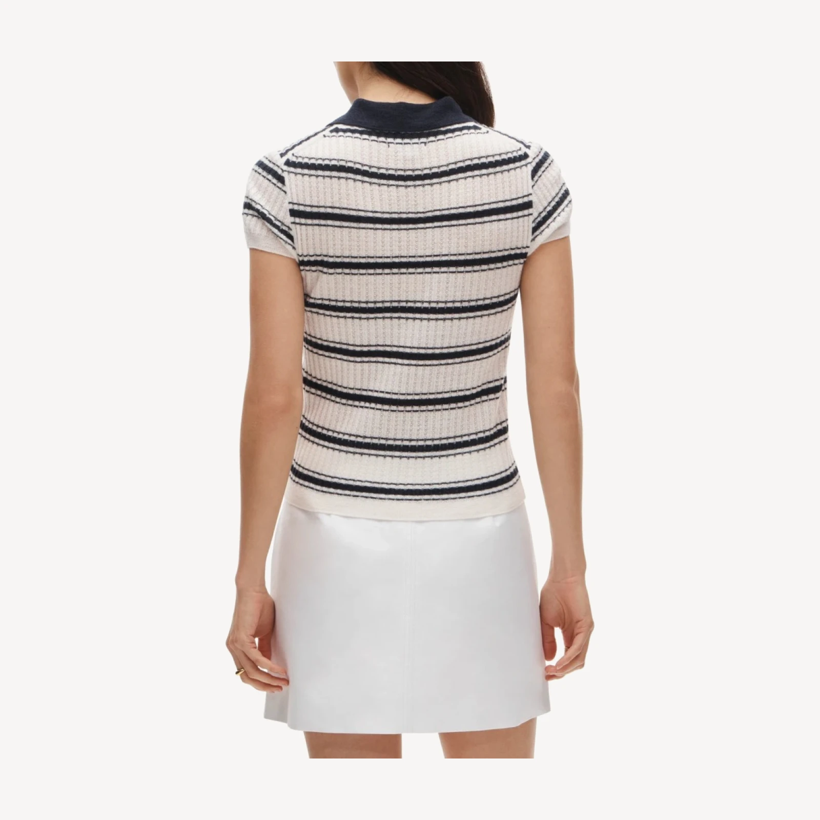 Featherweight cashmere pointelle sweater-polo in stripe