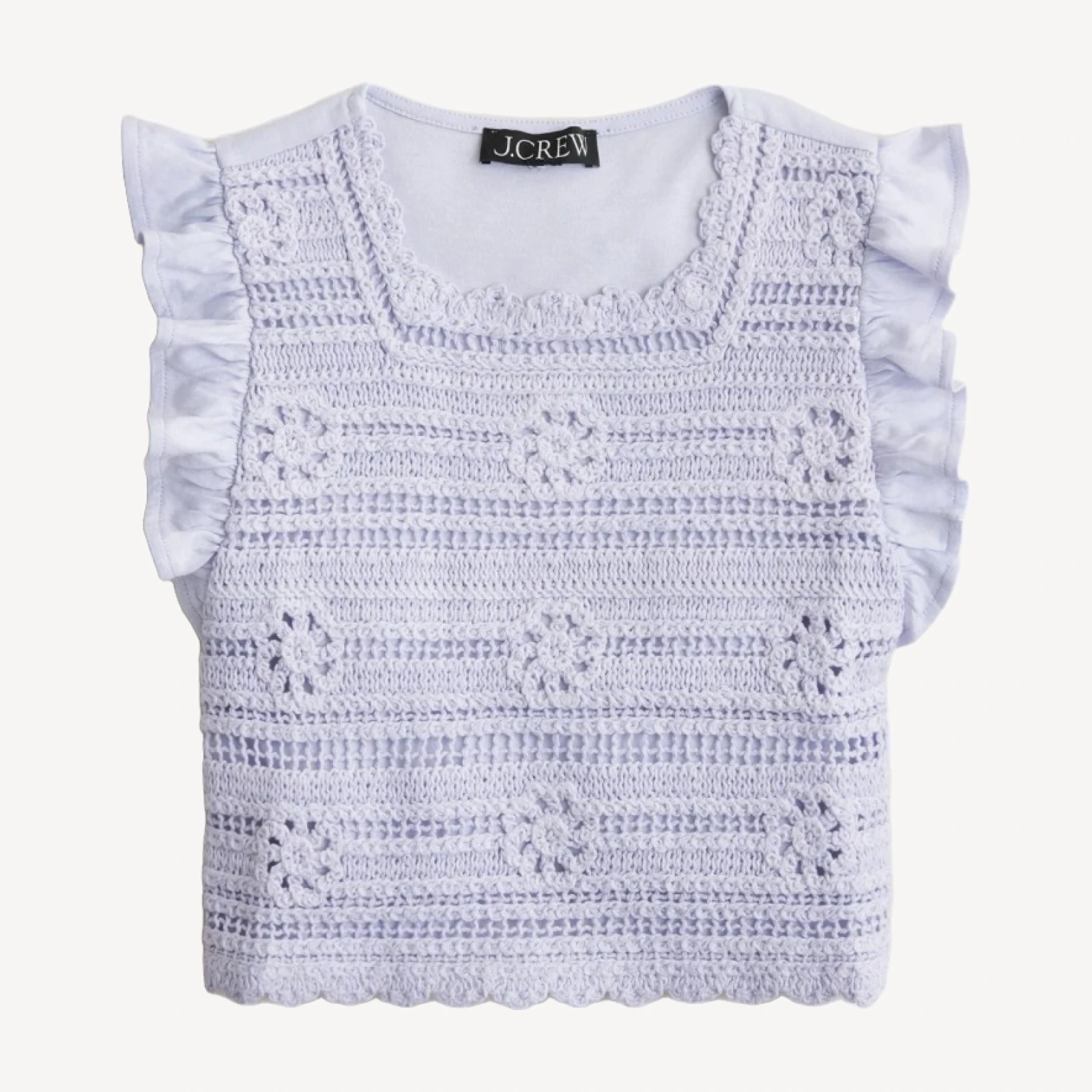 Girls' crochet ruffle-sleeve T-shirt in jersey