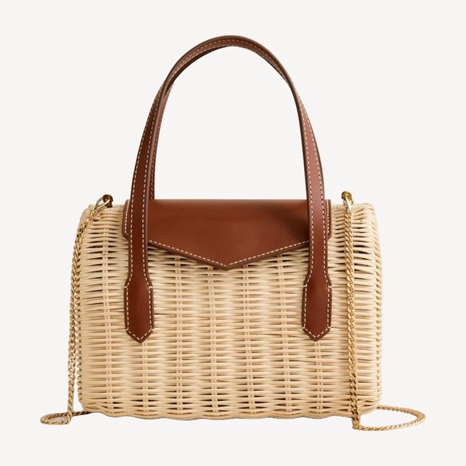Small rattan top-handle bag
