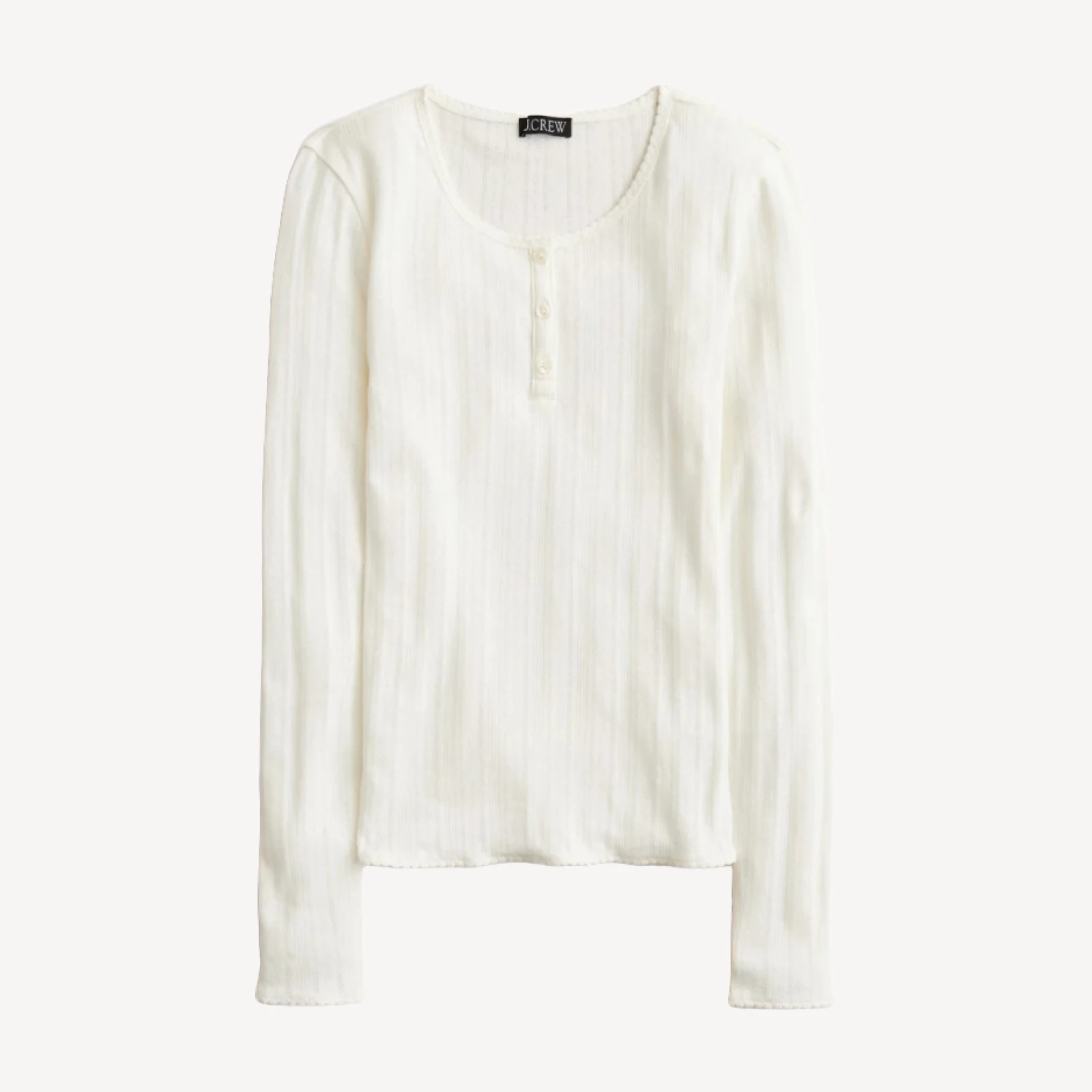 Pointelle long-sleeve henley T-shirt