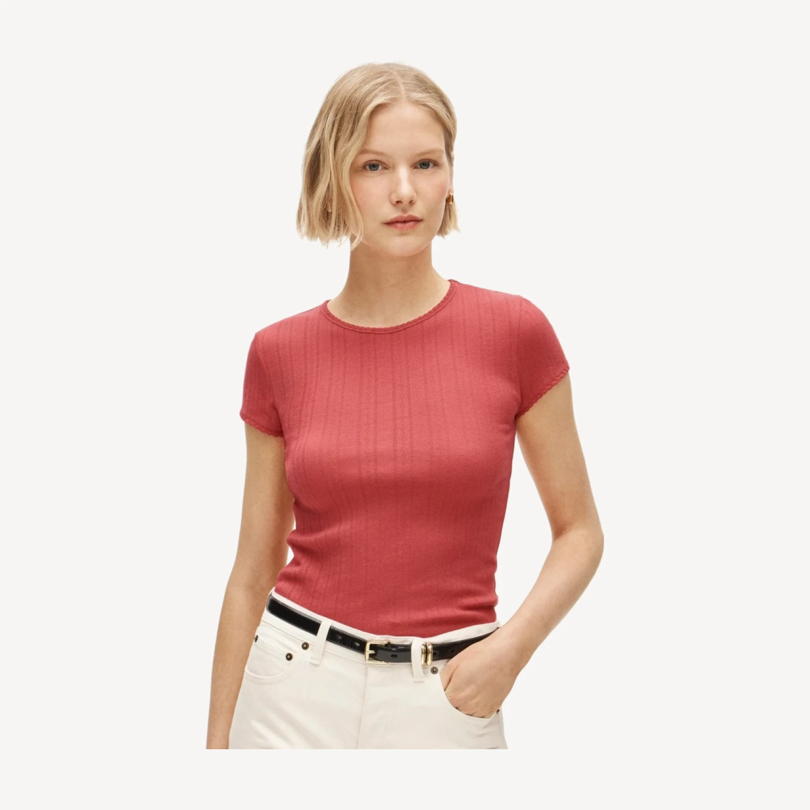Pointelle short-sleeve T-shirt