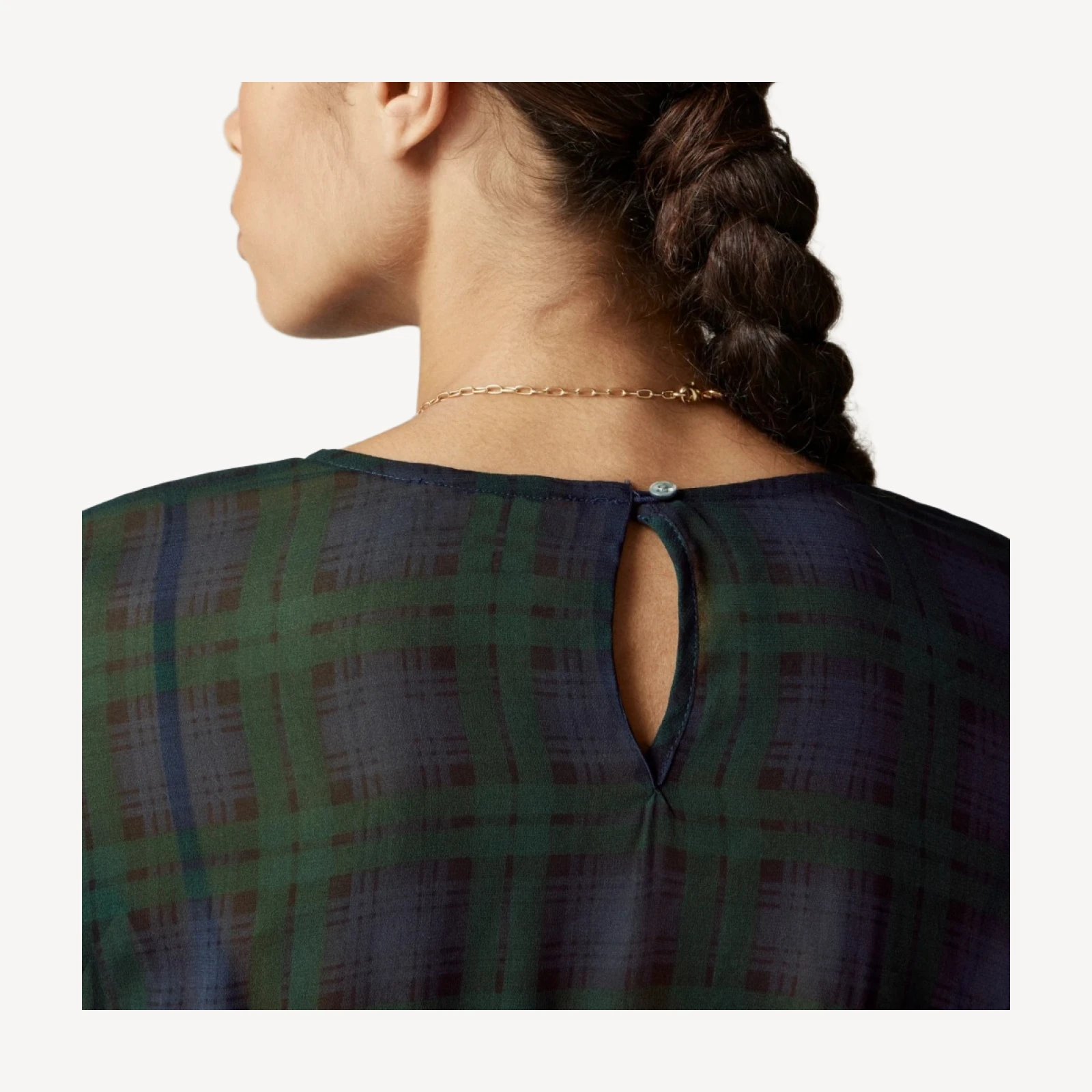 Chiffon shirred-waist top in Black Watch tartan