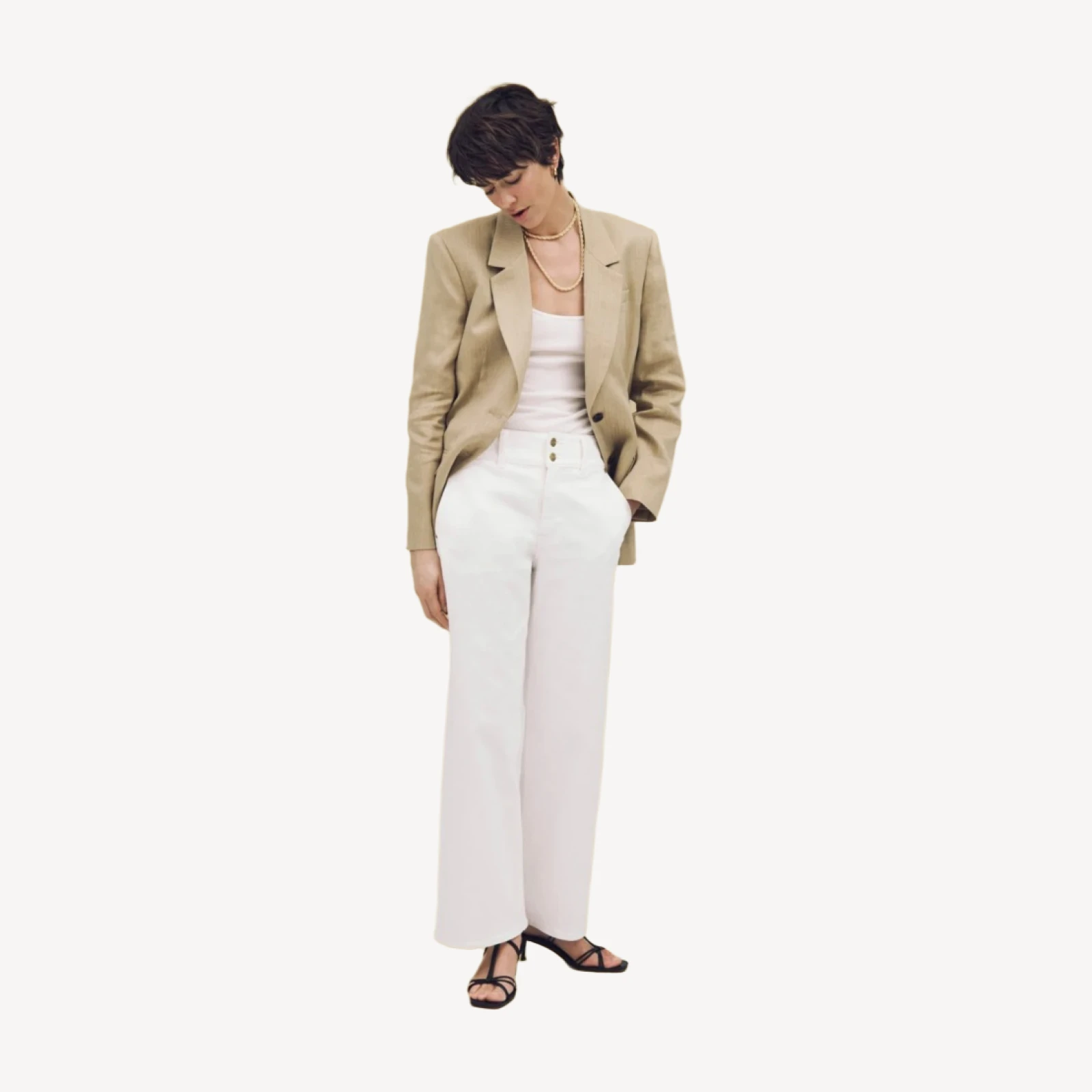 Tall slim-wide jean with stacked buttons