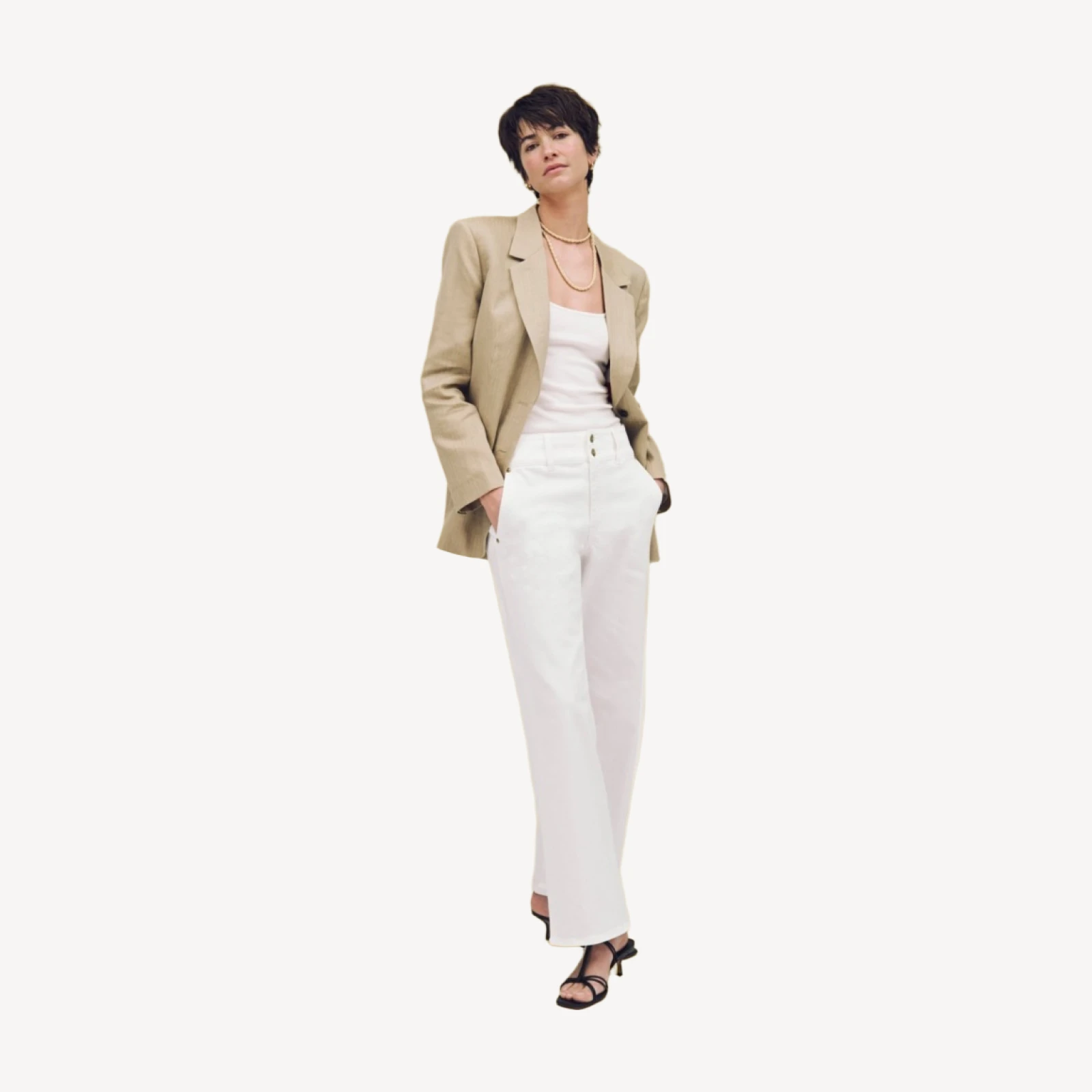Tall slim-wide jean with stacked buttons