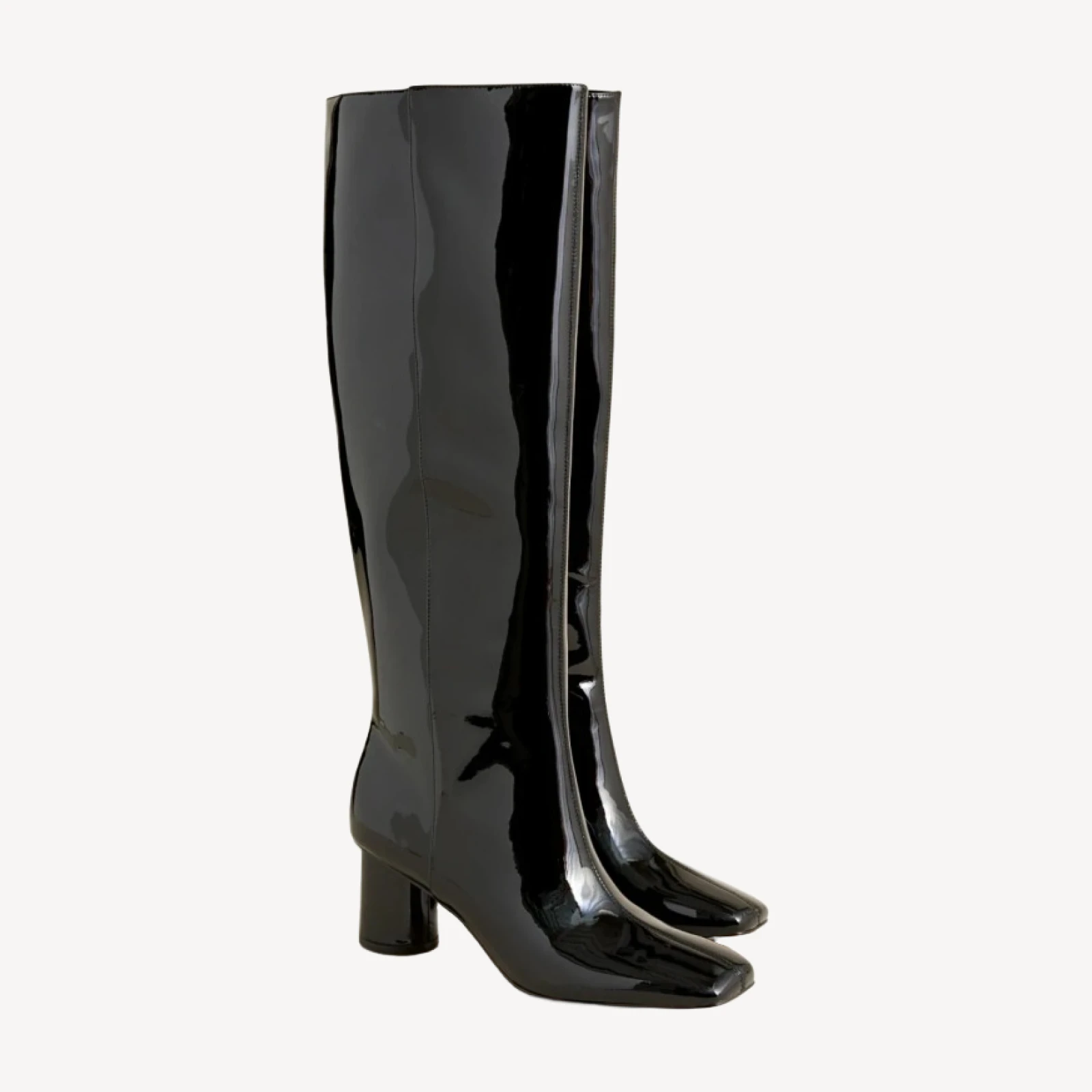 Knee-high round-heel boots in patent leather
