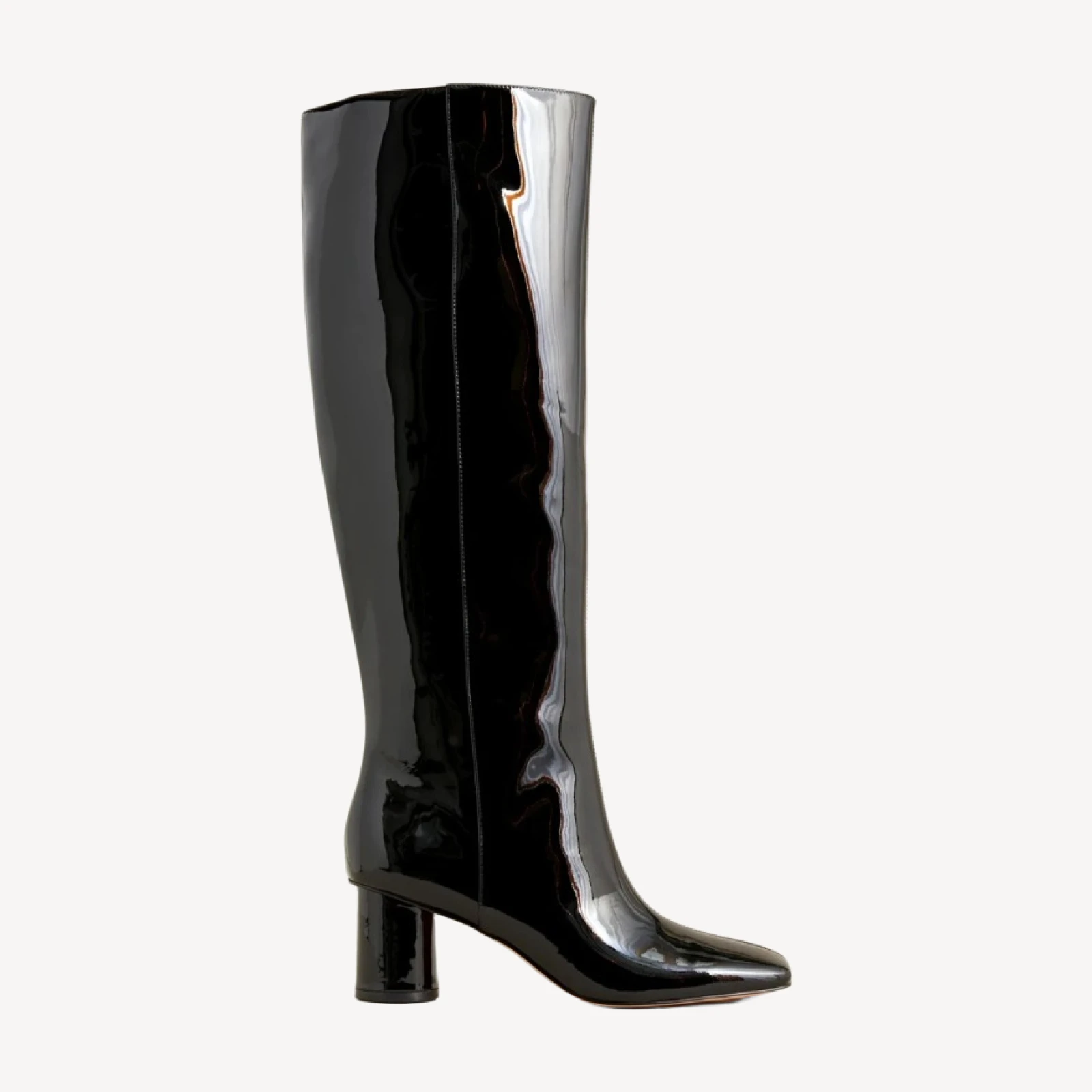 Knee-high round-heel boots in patent leather