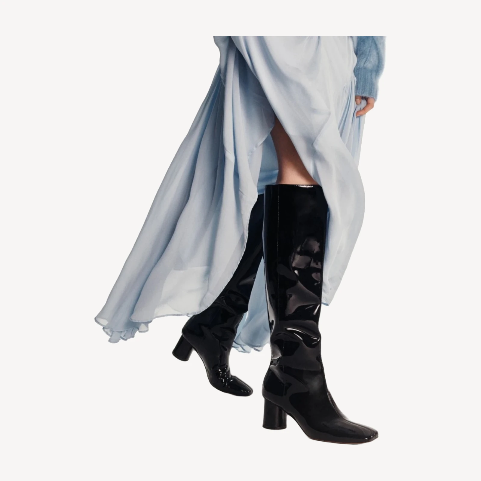 Knee-high round-heel boots in patent leather