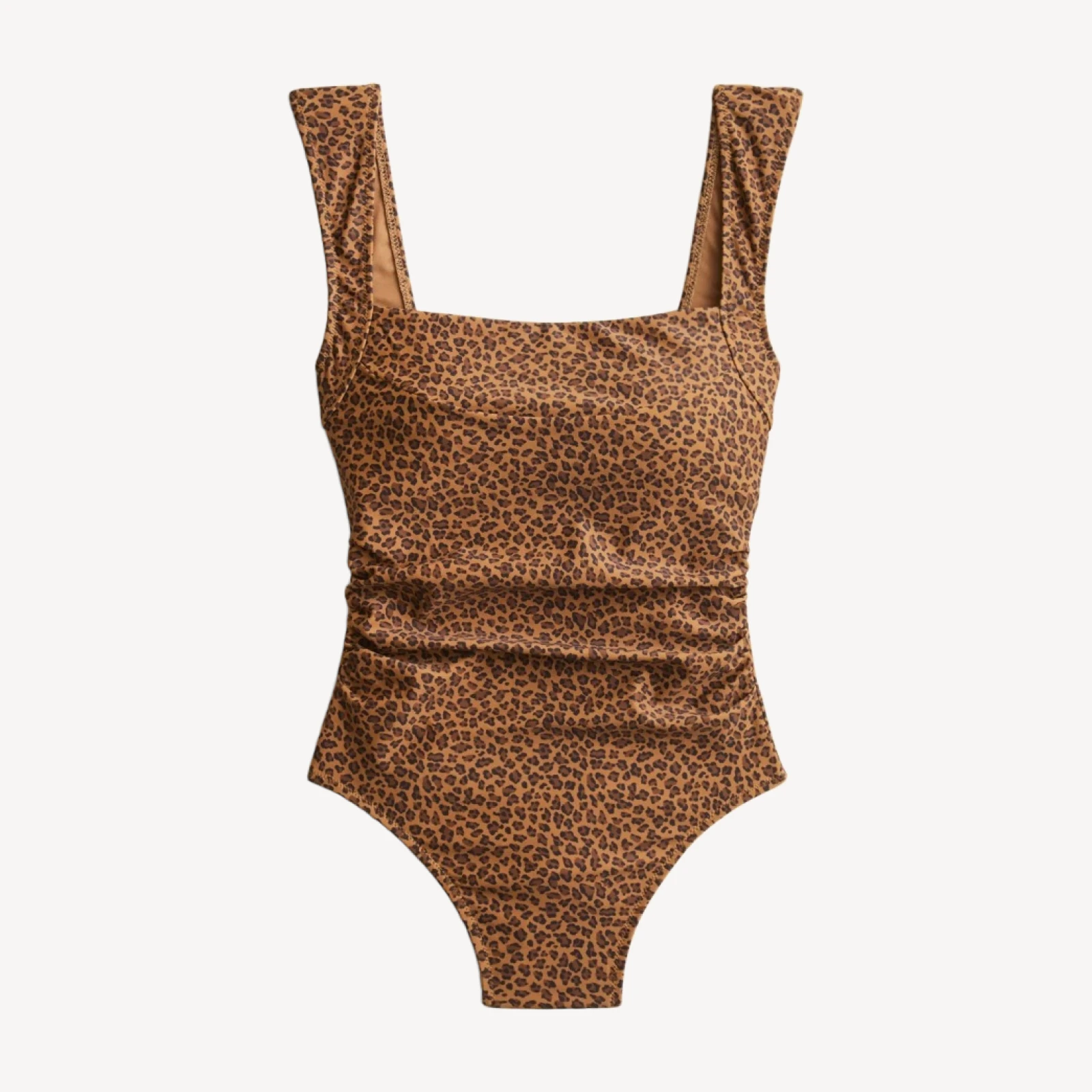 Nia ruched squareneck one-piece in leopard print