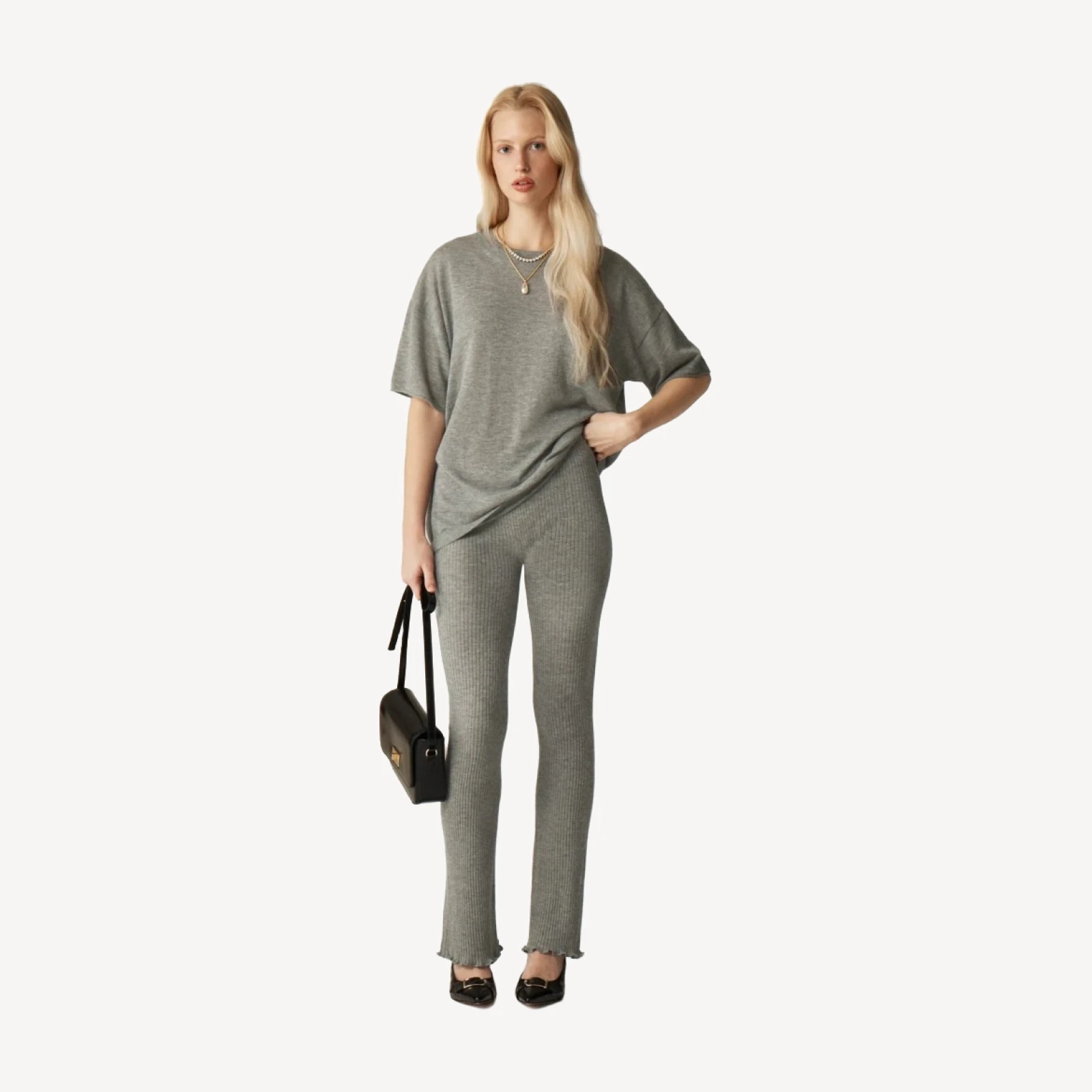 Spring Street ribbed featherweight cashmere flare pant
