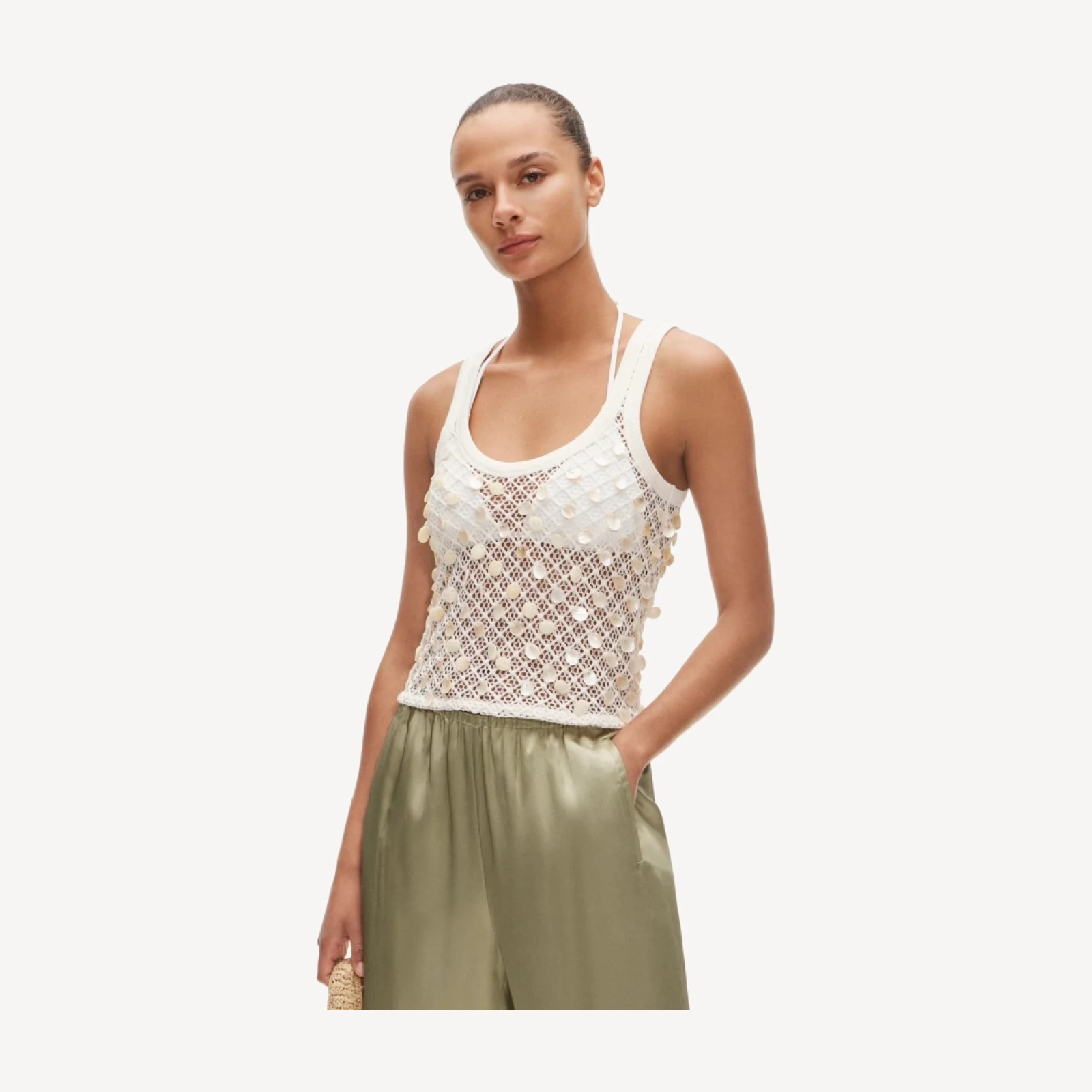 Crochet shell-embroidered tank top