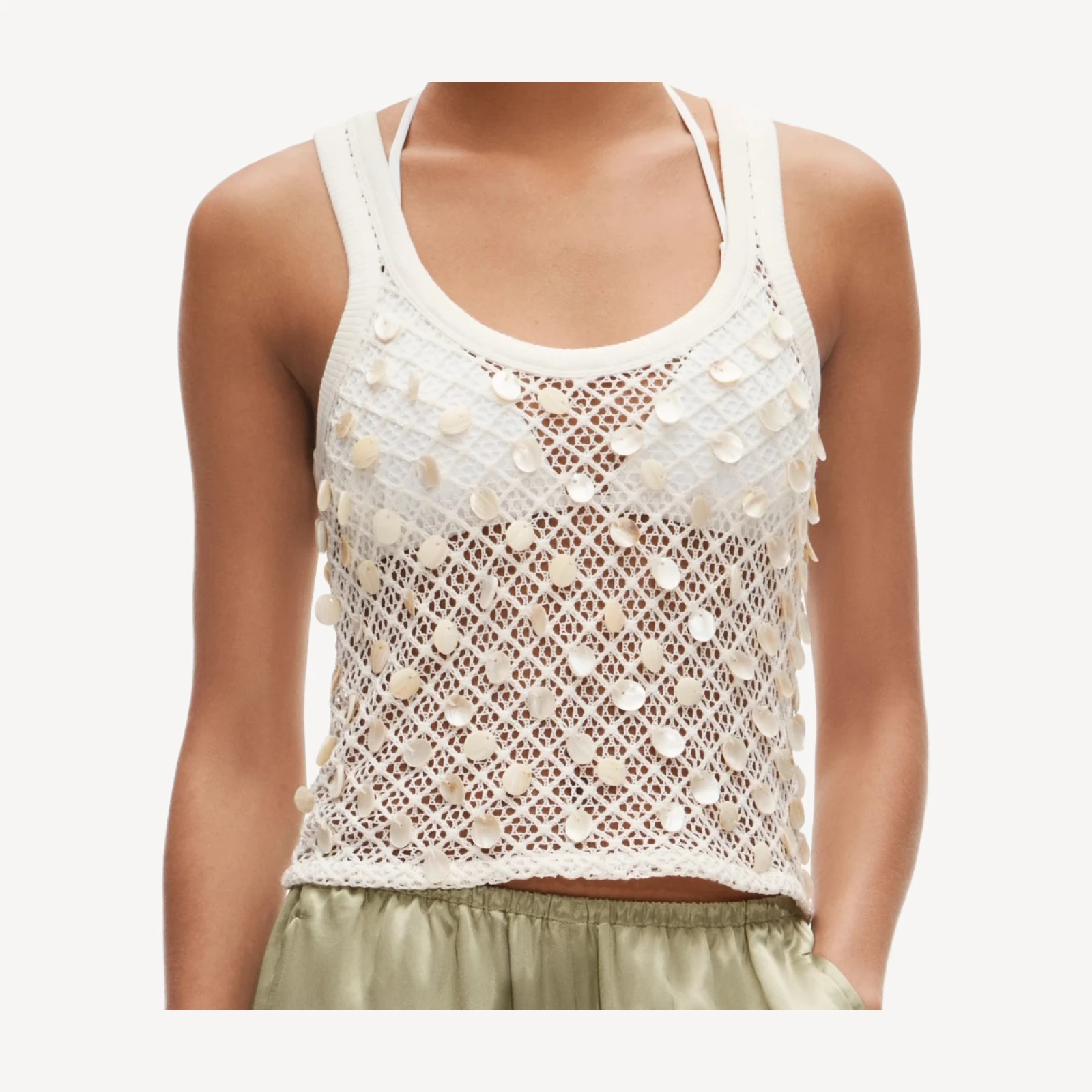Crochet shell-embroidered tank top