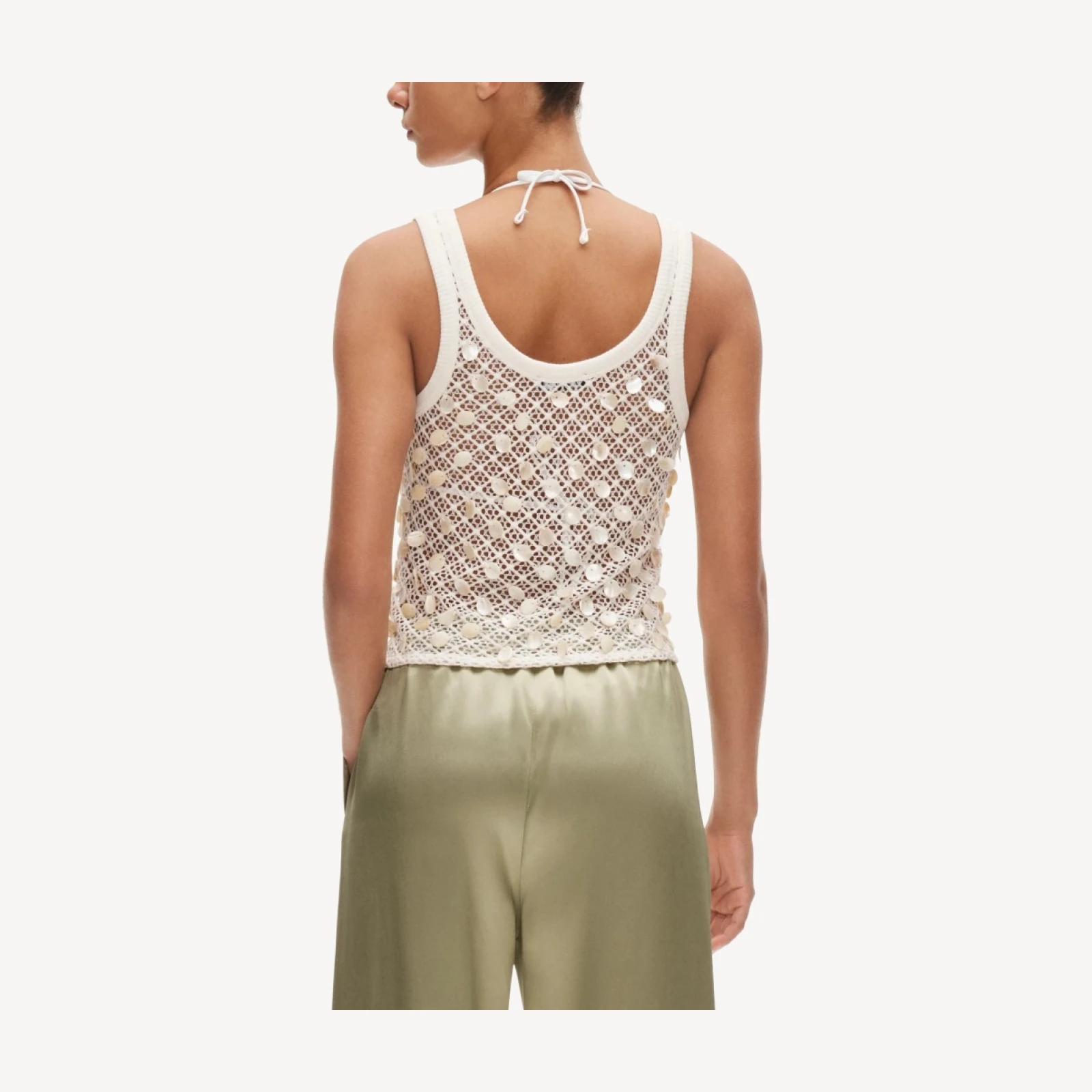 Crochet shell-embroidered tank top