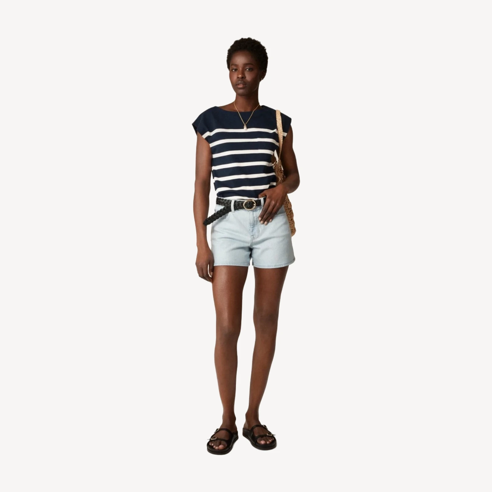 High-rise denim short