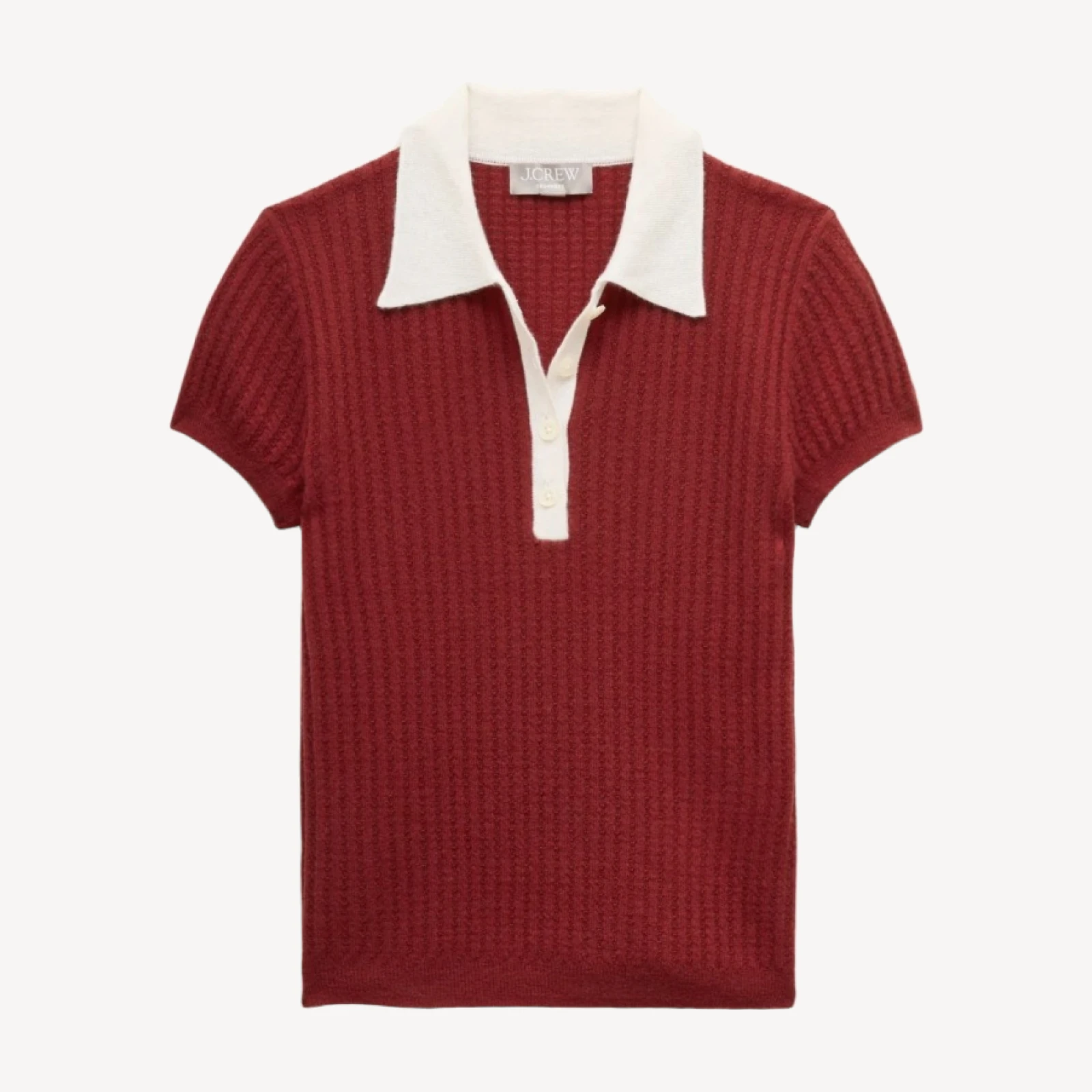 Featherweight cashmere pointelle sweater-polo with contrast collar