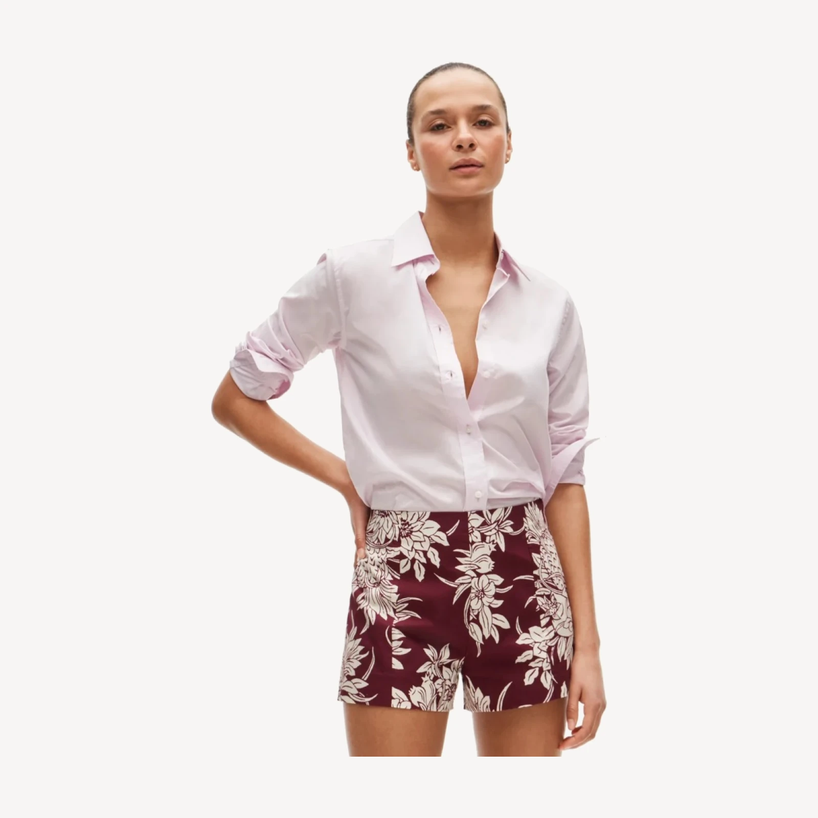 Tap short in pineapple garden-print cotton poplin