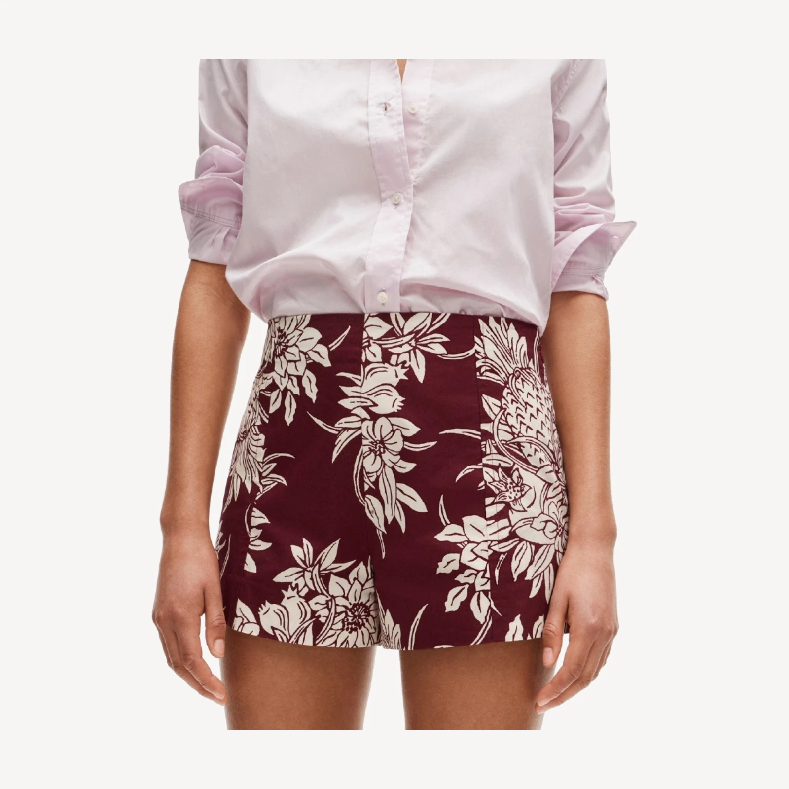 Tap short in pineapple garden-print cotton poplin