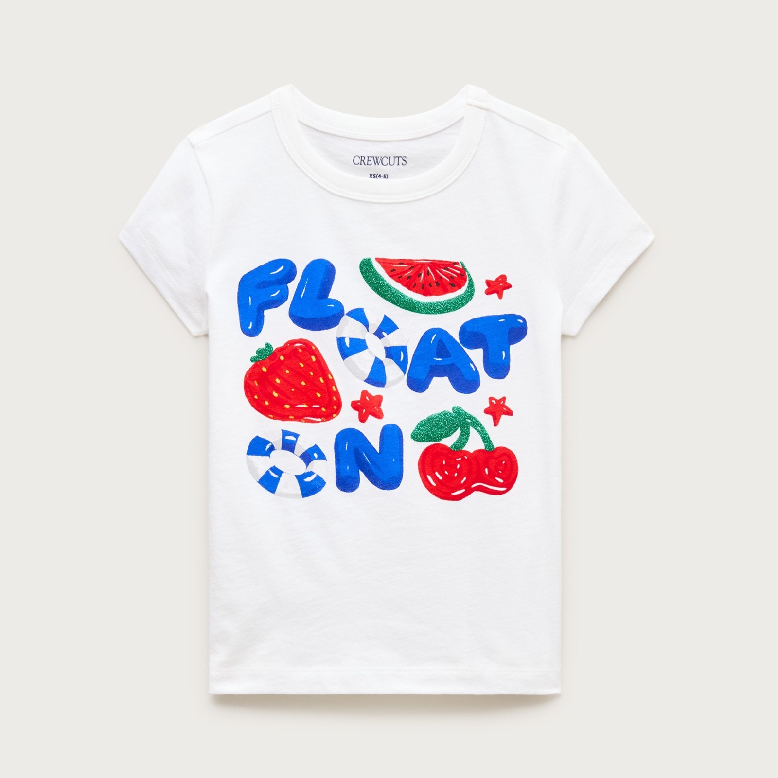 Girls' short-sleeve "Float on" graphic T-shirt with glitter