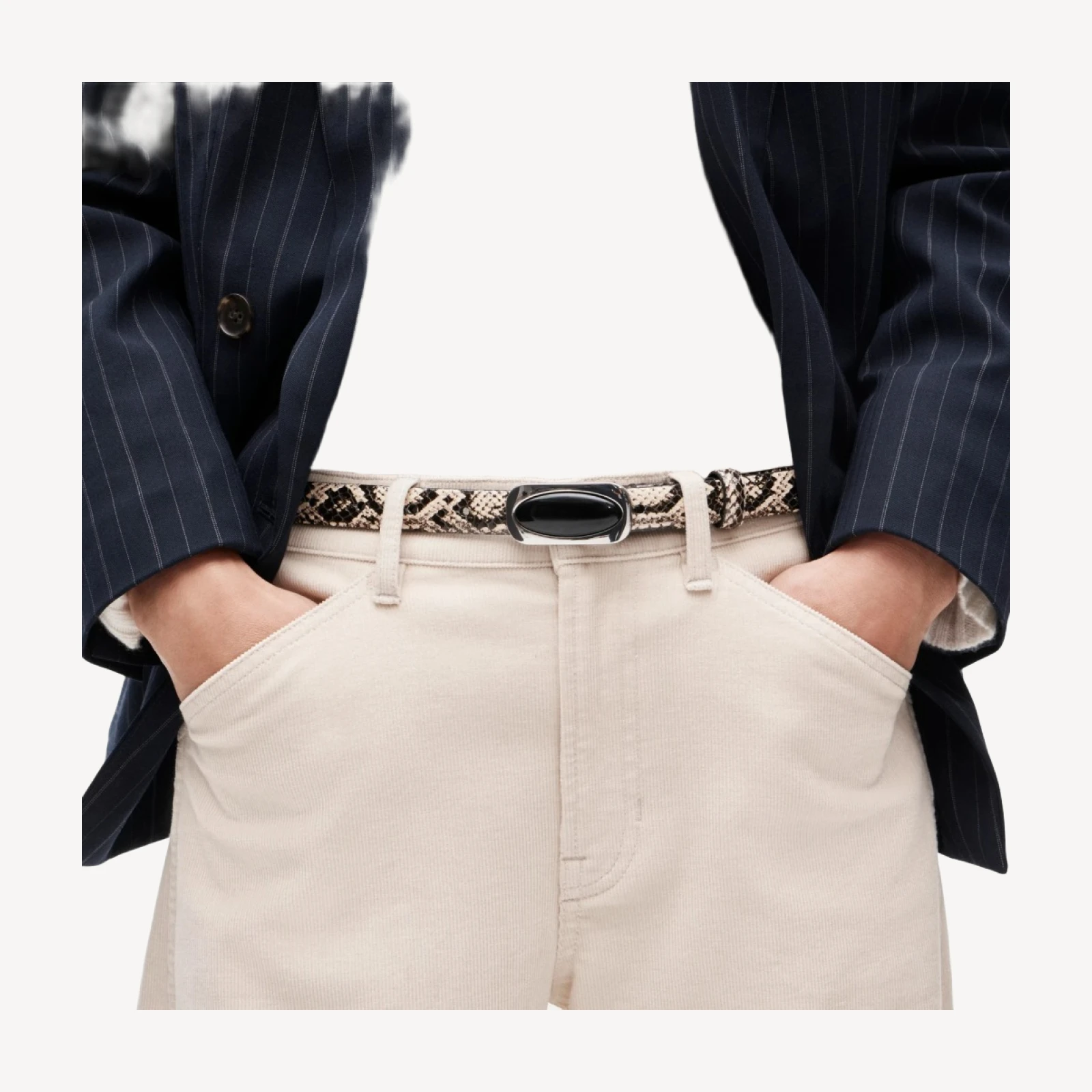 Embellished thin belt in snake-embossed leather