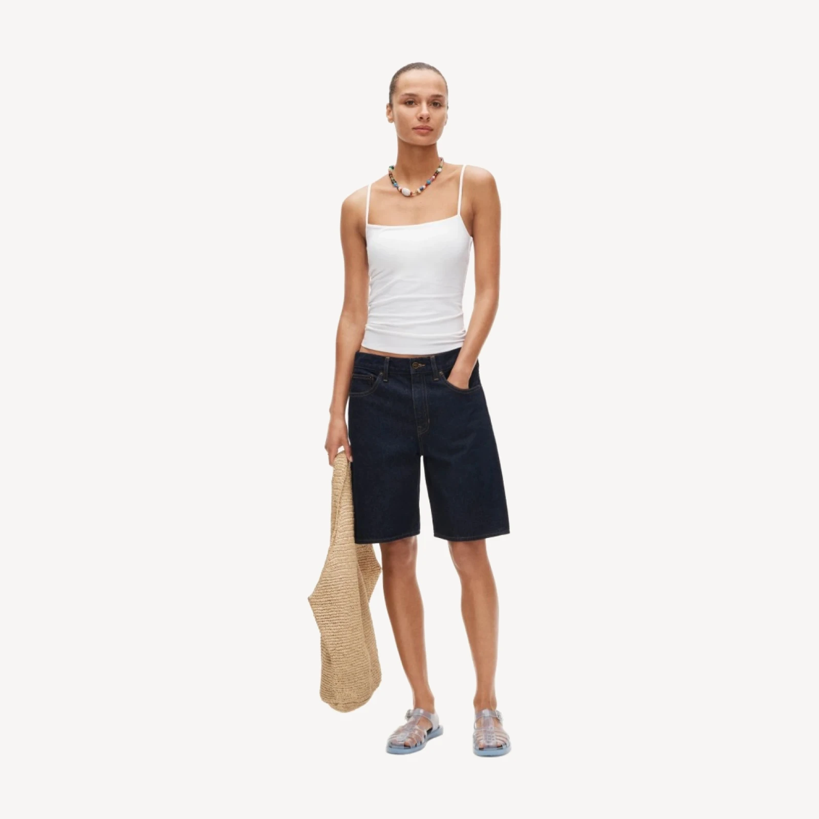 Stretch cotton shelf-bra tank top