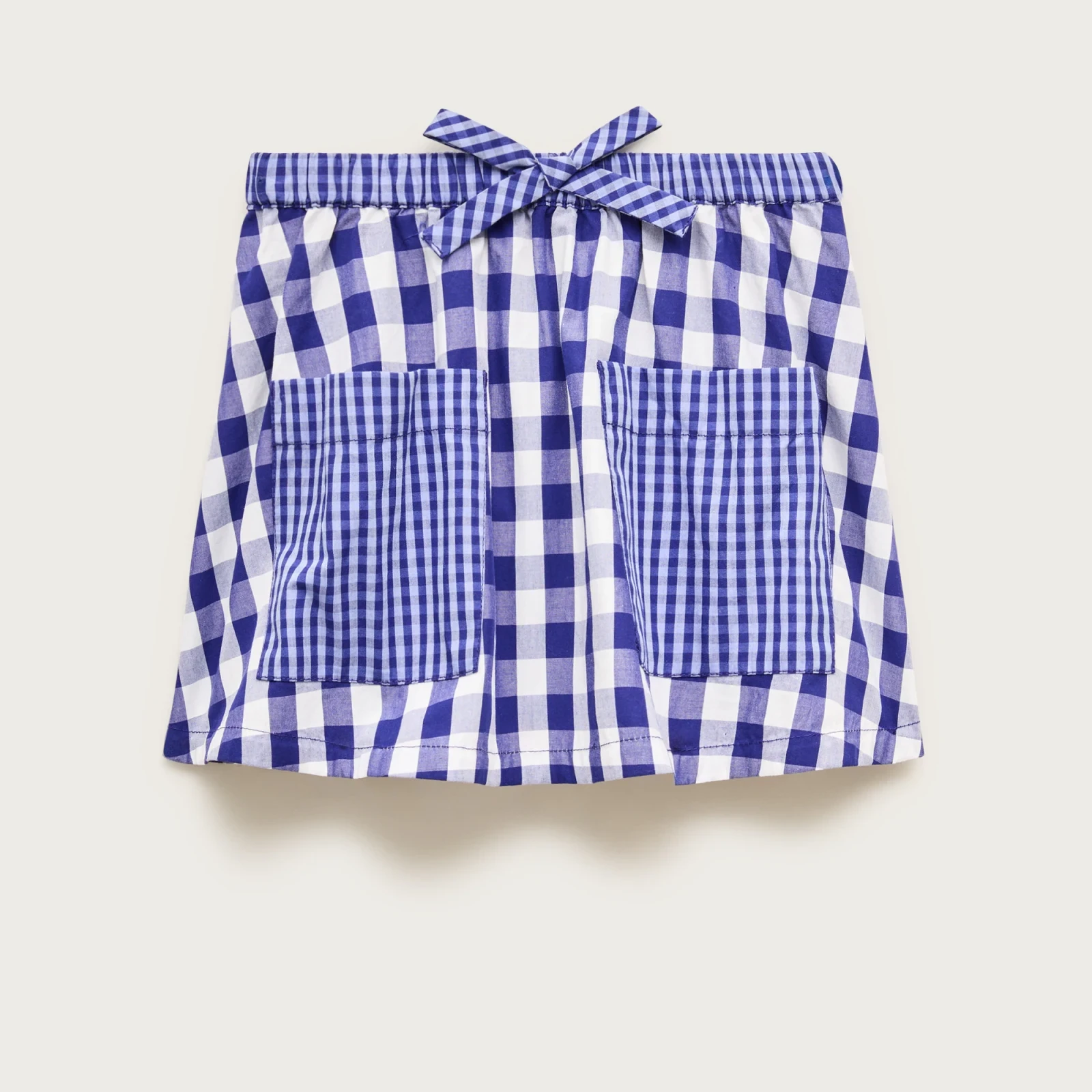 Girls' patch-pocket skirt in mixed gingham cotton poplin