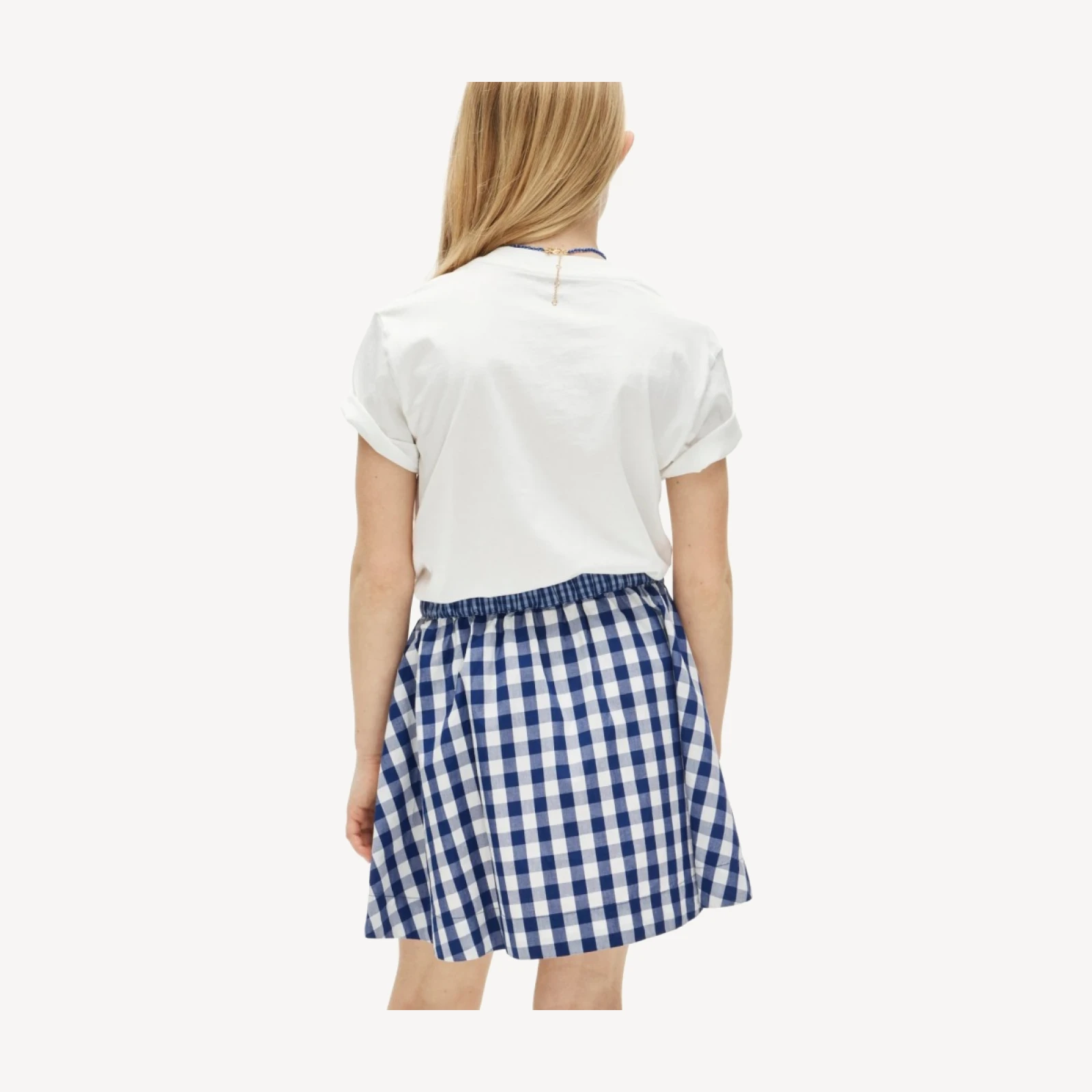 Girls' patch-pocket skirt in mixed gingham cotton poplin