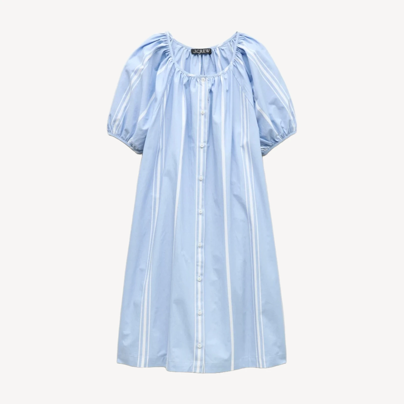 Puff-sleeve popover dress in striped cotton poplin