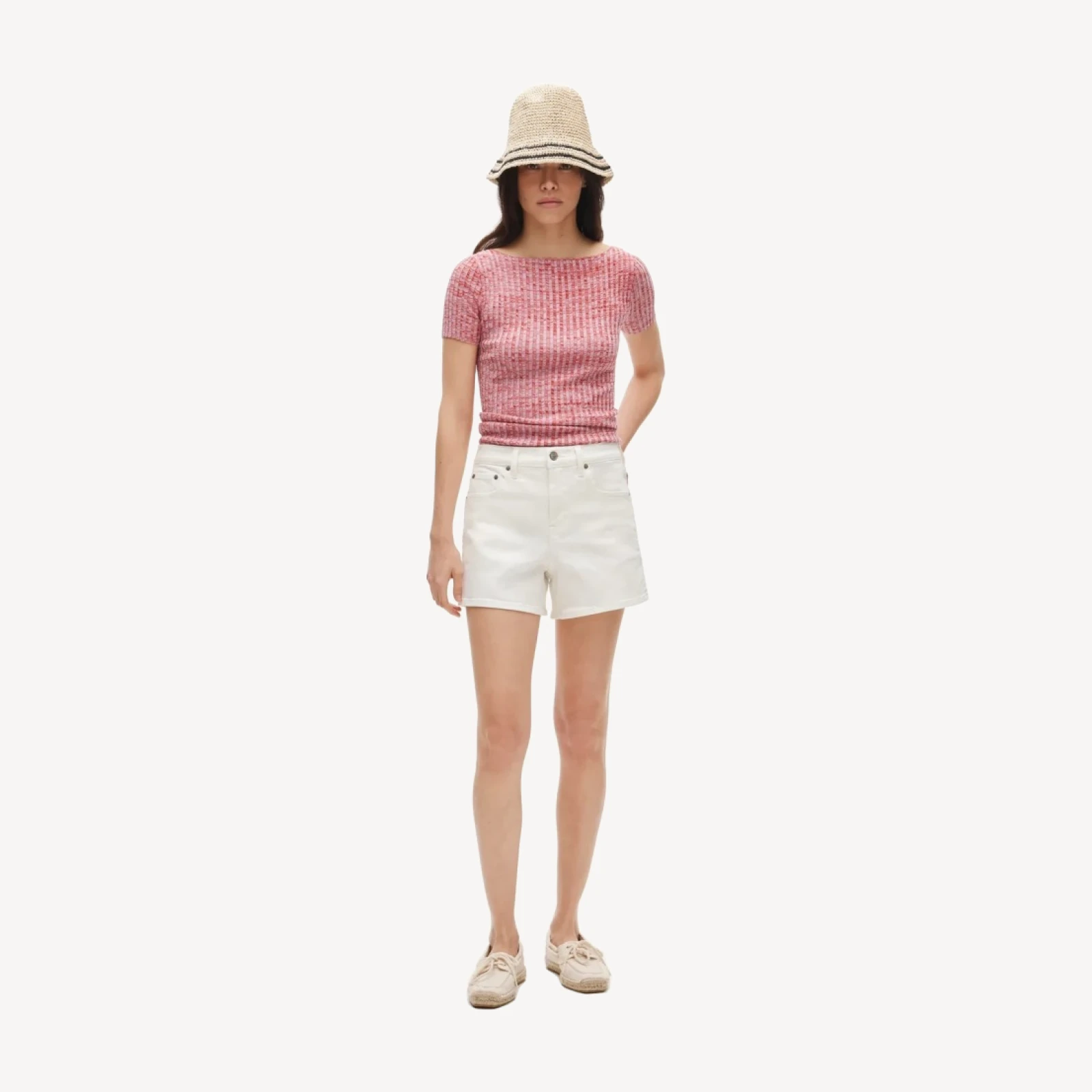 High-rise denim short