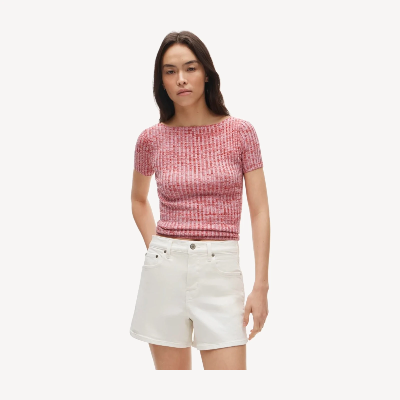 High-rise denim short