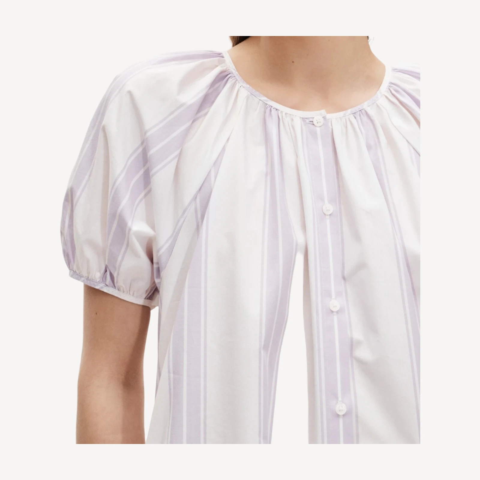 Puff-sleeve popover dress in stripe
