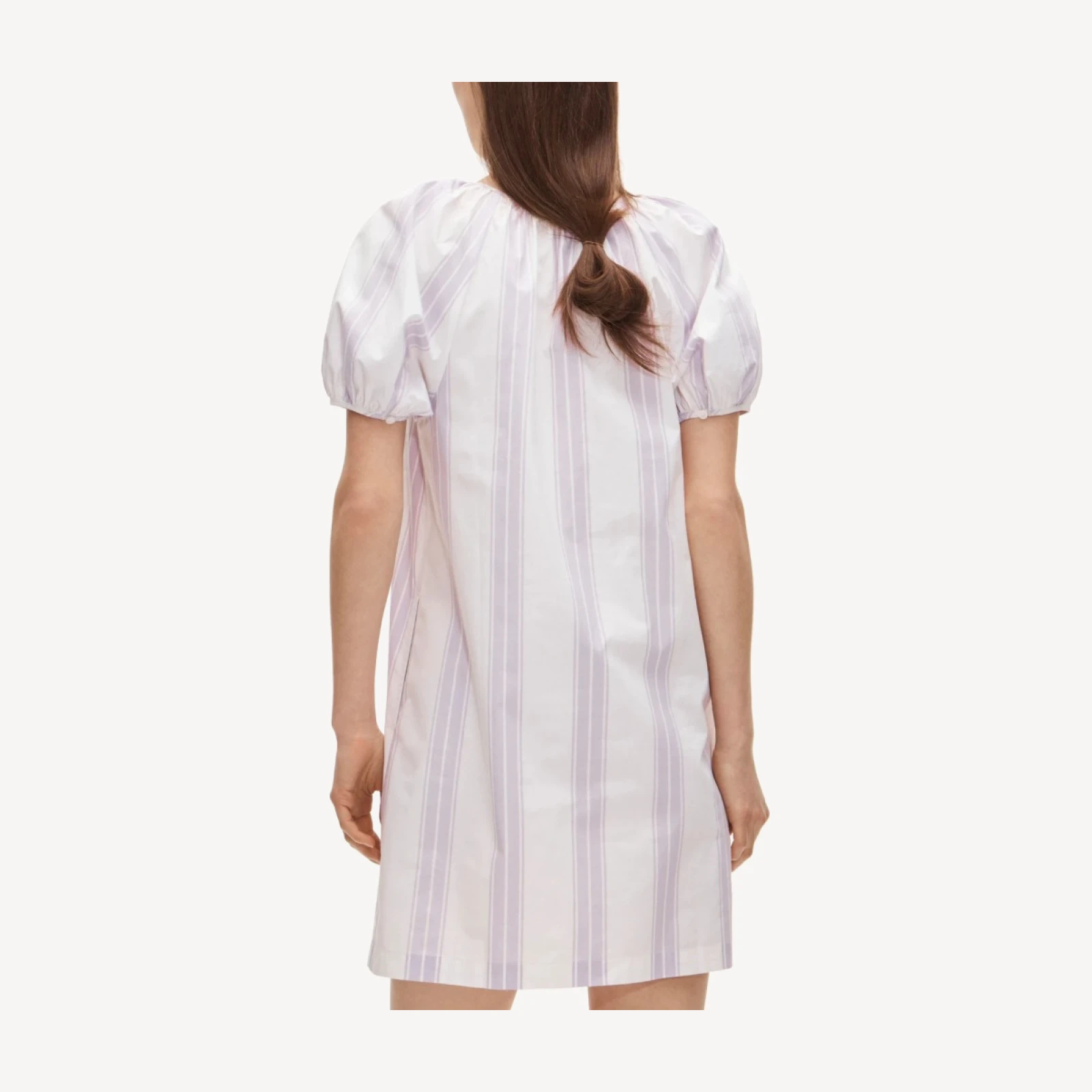 Puff-sleeve popover dress in stripe