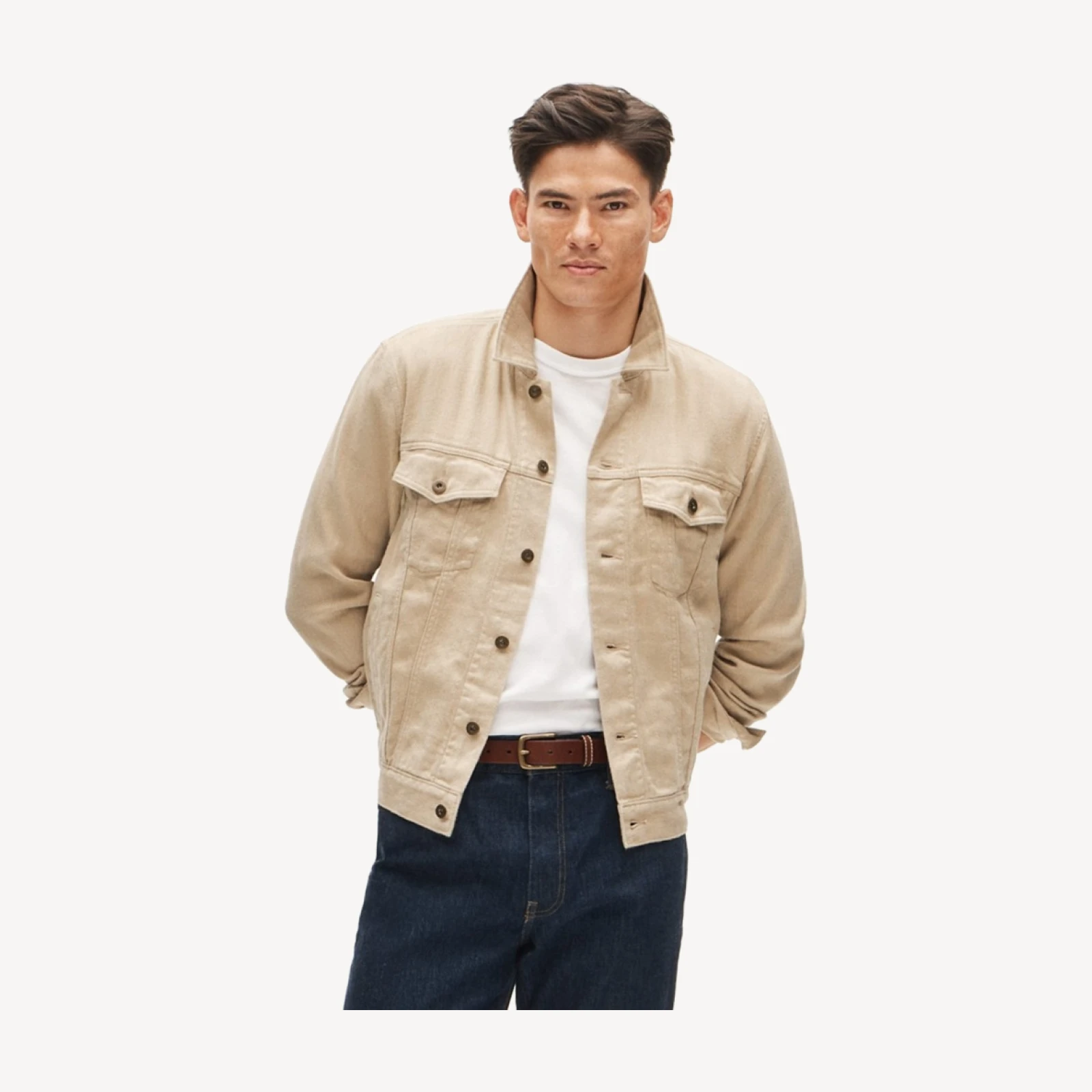 Trucker jacket in linen-cotton blend