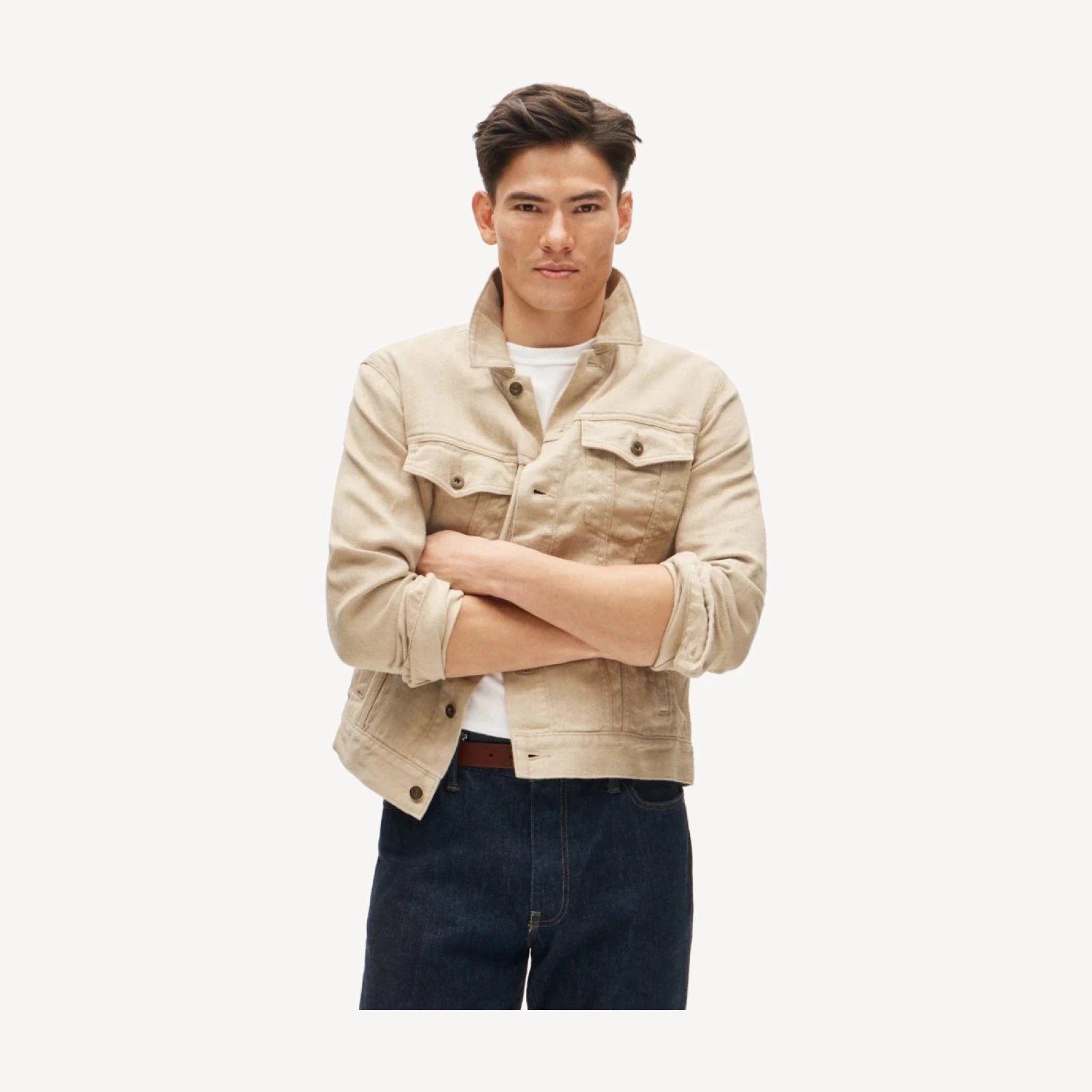 Trucker jacket in linen-cotton blend