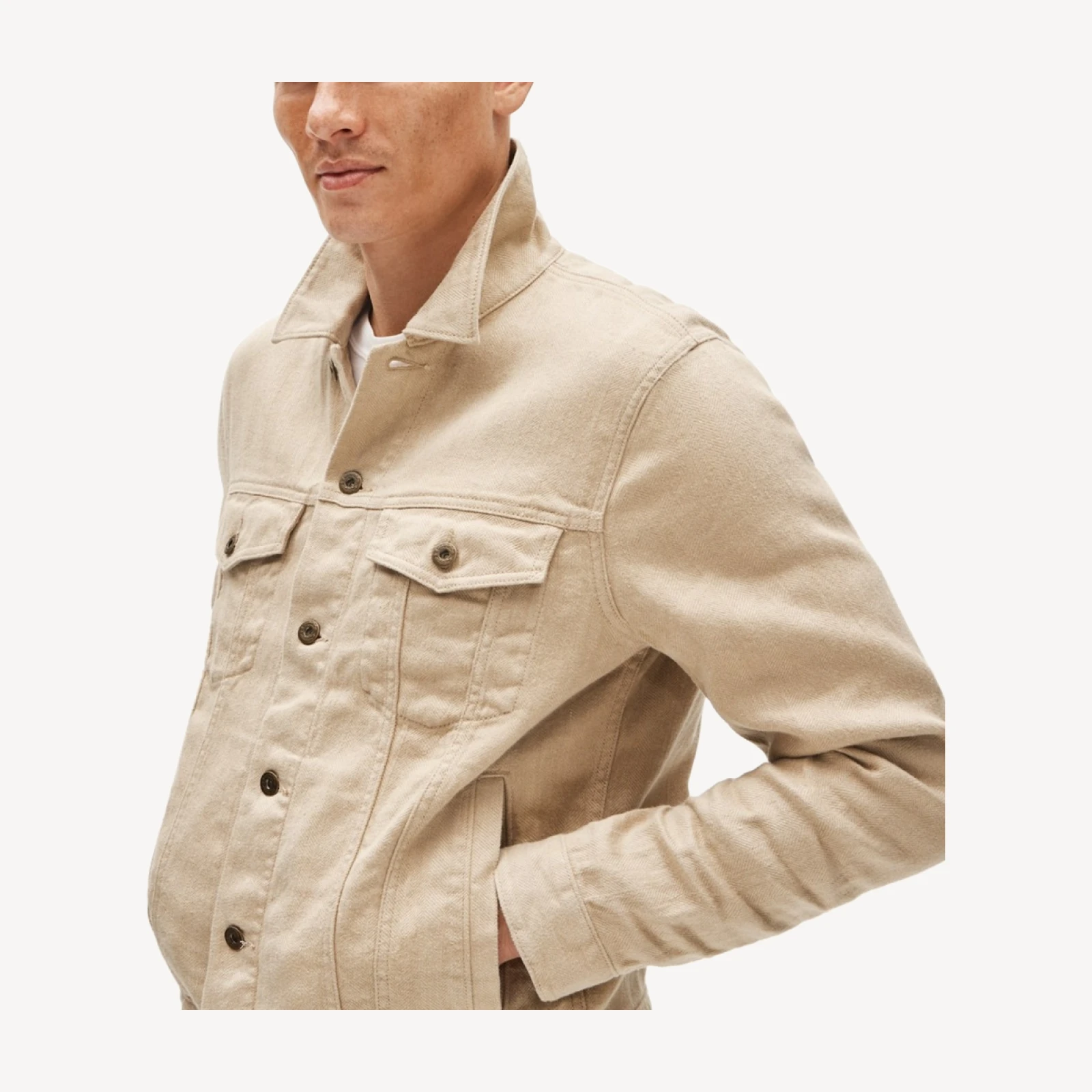 Trucker jacket in linen-cotton blend