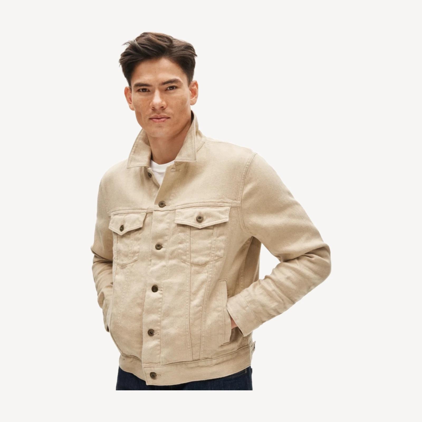 Trucker jacket in linen-cotton blend