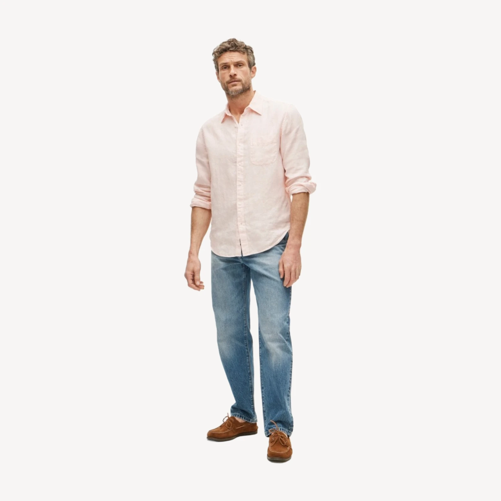 Washed linen shirt with point collar