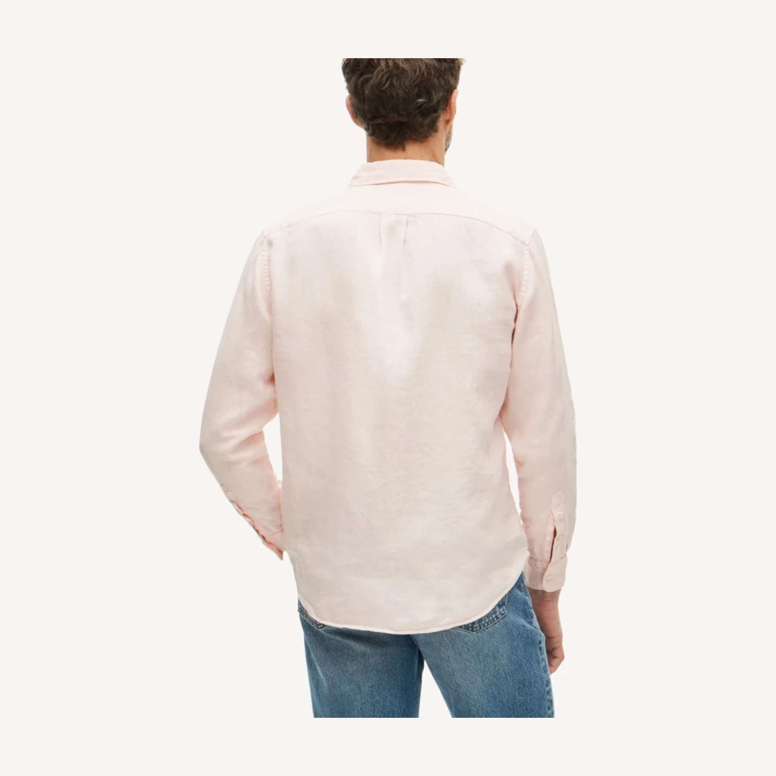 Washed linen shirt with point collar