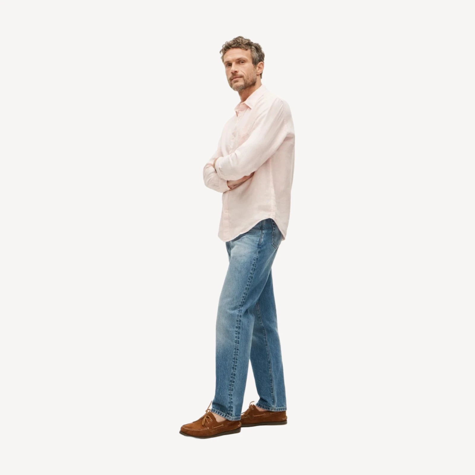 Washed linen shirt with point collar