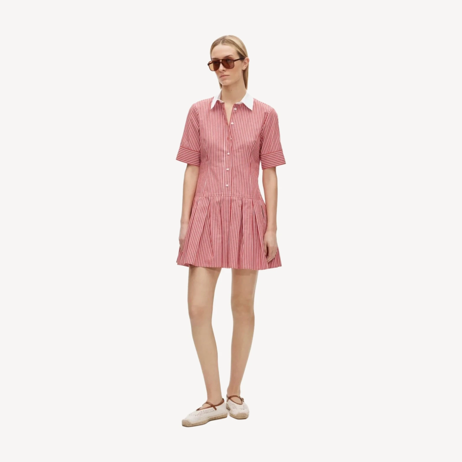 Ophelia mini shirt-dress in striped cotton poplin