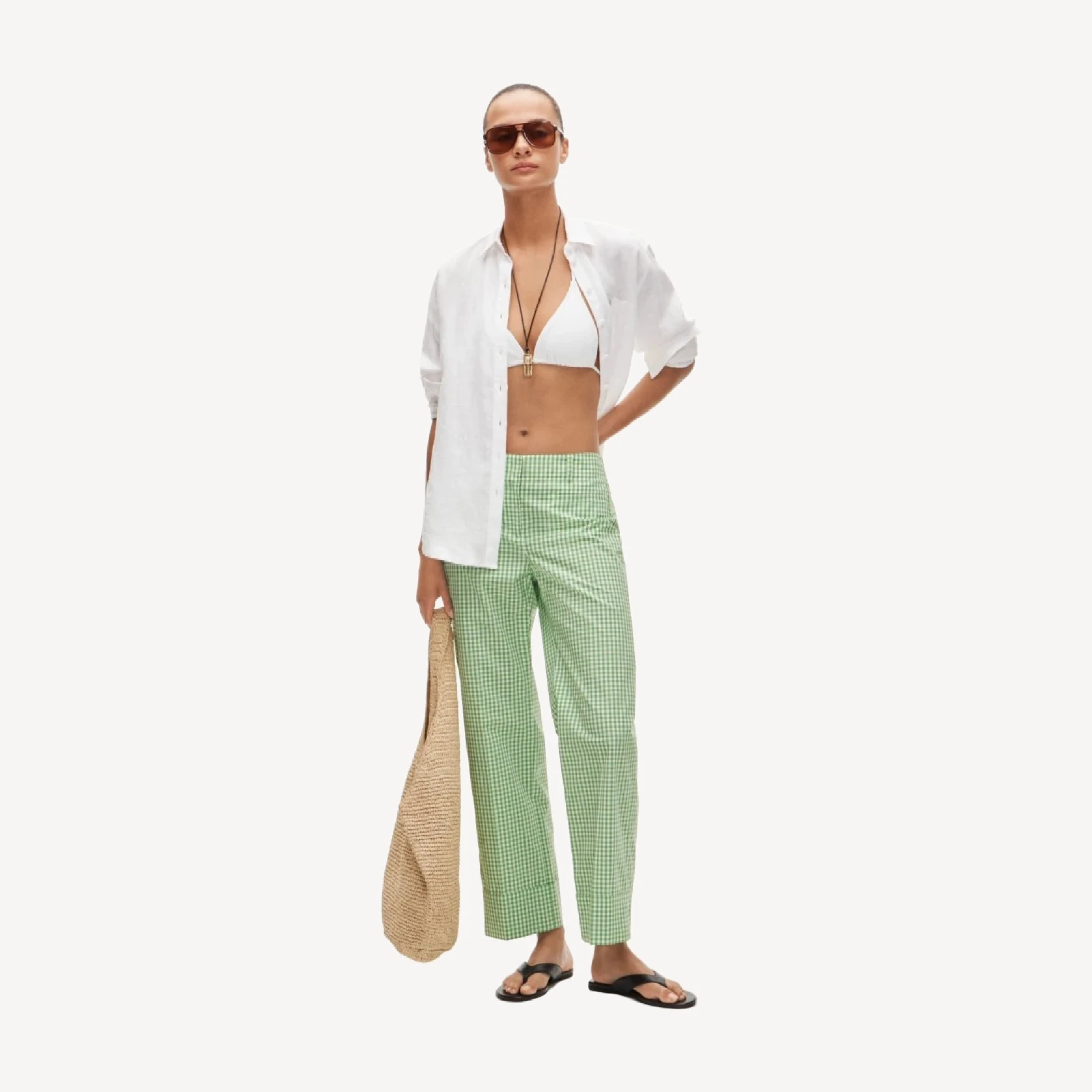 Cuffed gingham taffeta pant